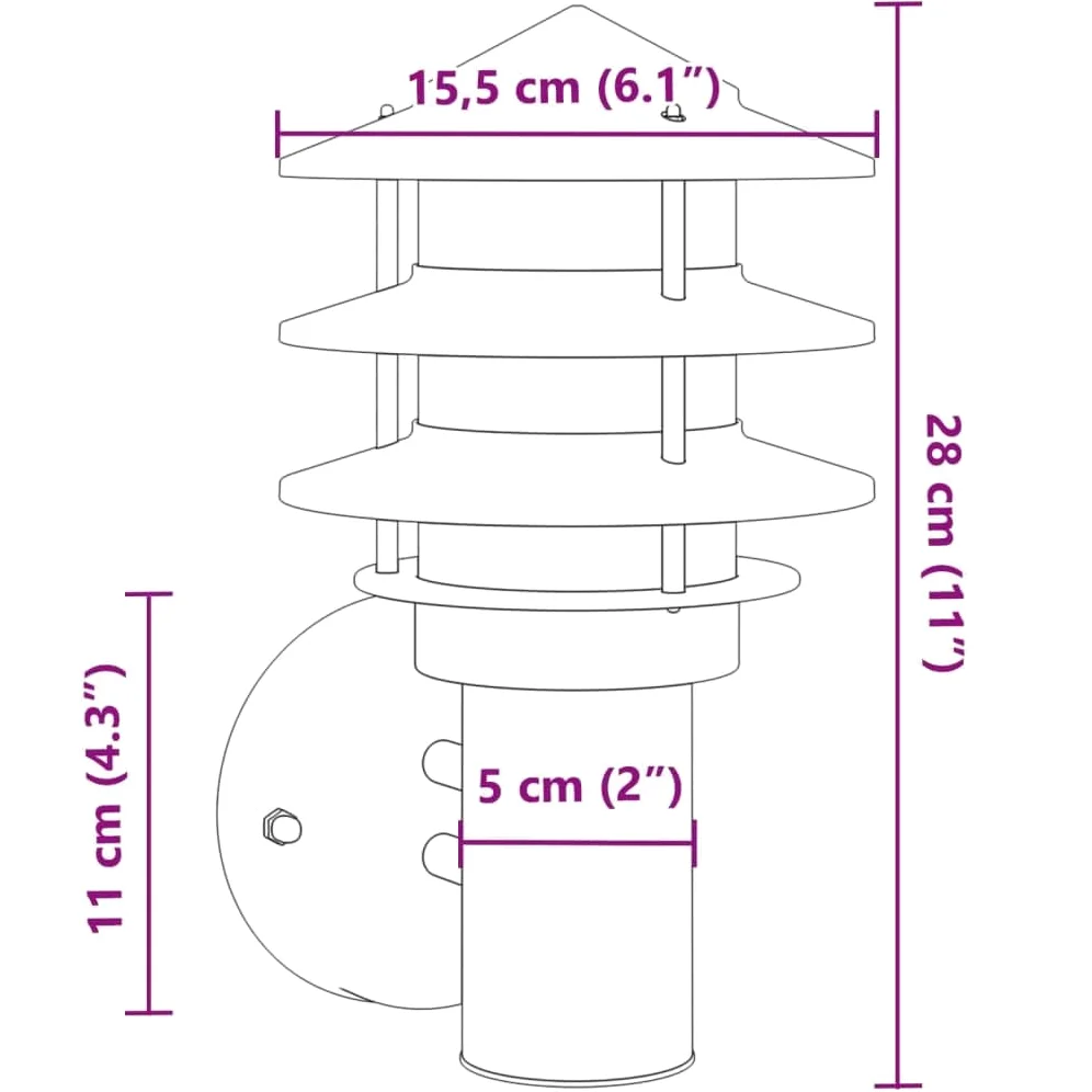 Lampy ścienne zewnętrzne, 2 sztuki, srebrne, stal nierdzewna, odporna na warunki atmosferyczne, IP44, z dyfuzorem PC, 15,5 x 15,5 x 28 cm, E27, maks. 60 W, do ogrodu, na taras, balkon, wjazd