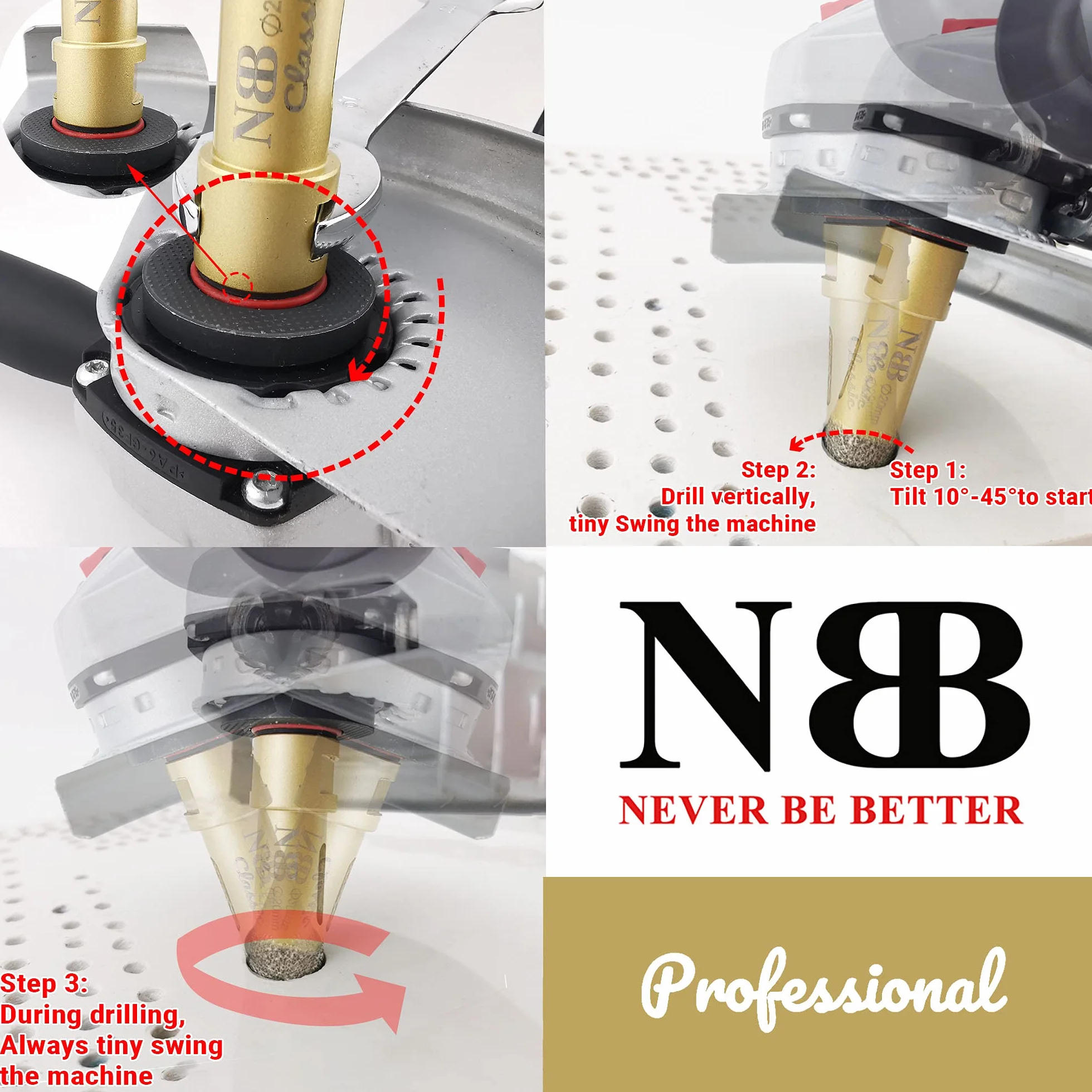 NBB Frez diamentowy z M14, korona diamentowa do profesjonalnego wiercenia na sucho i na mokro w twardej porcelanie, ceramice, płytek, granicie, marmurze, płytkach, do szlifierki Angular (1, 125 mm)