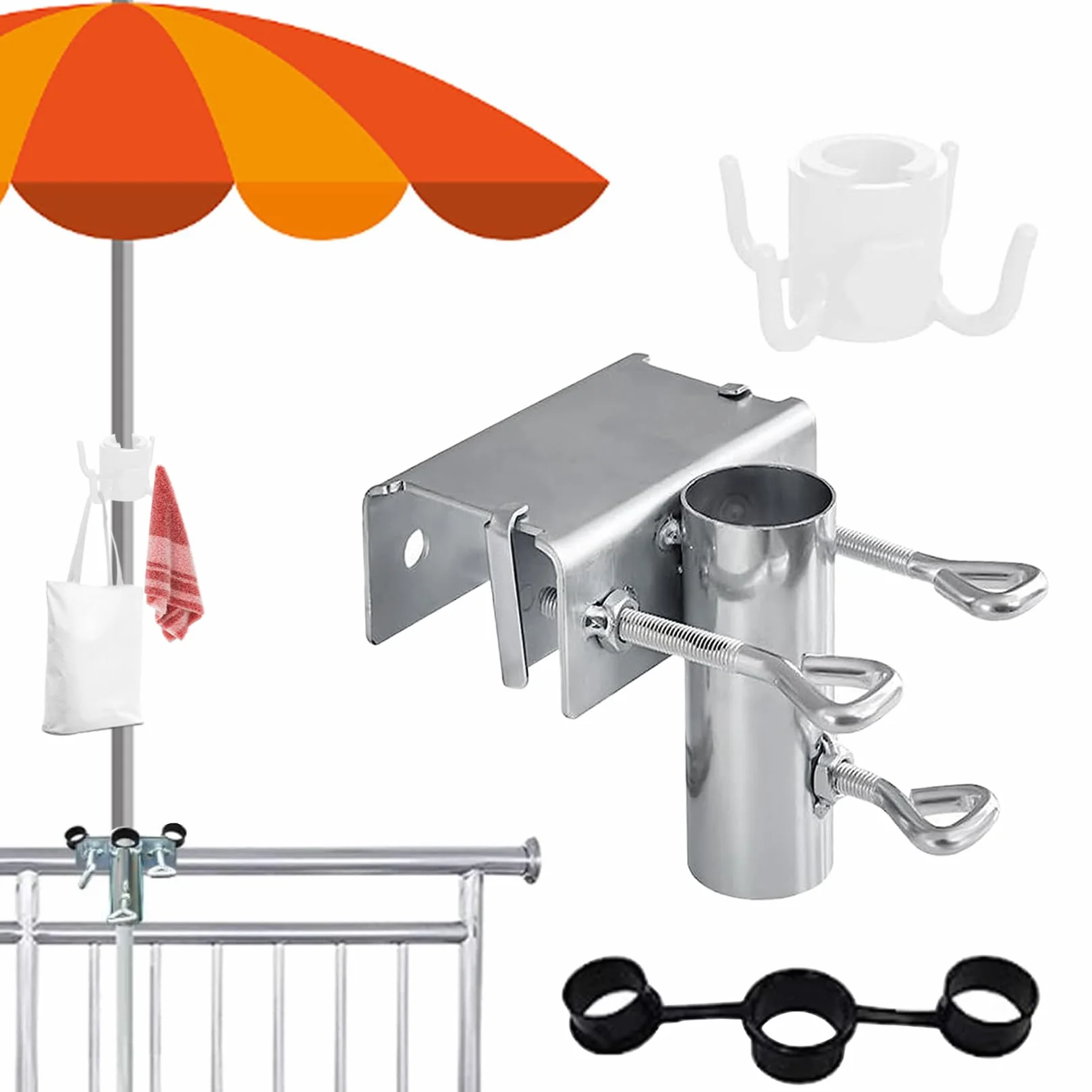 Regulowany uchwyt na parasol przeciwsłoneczny Ø 25-38 mm do balustrady balkonowej