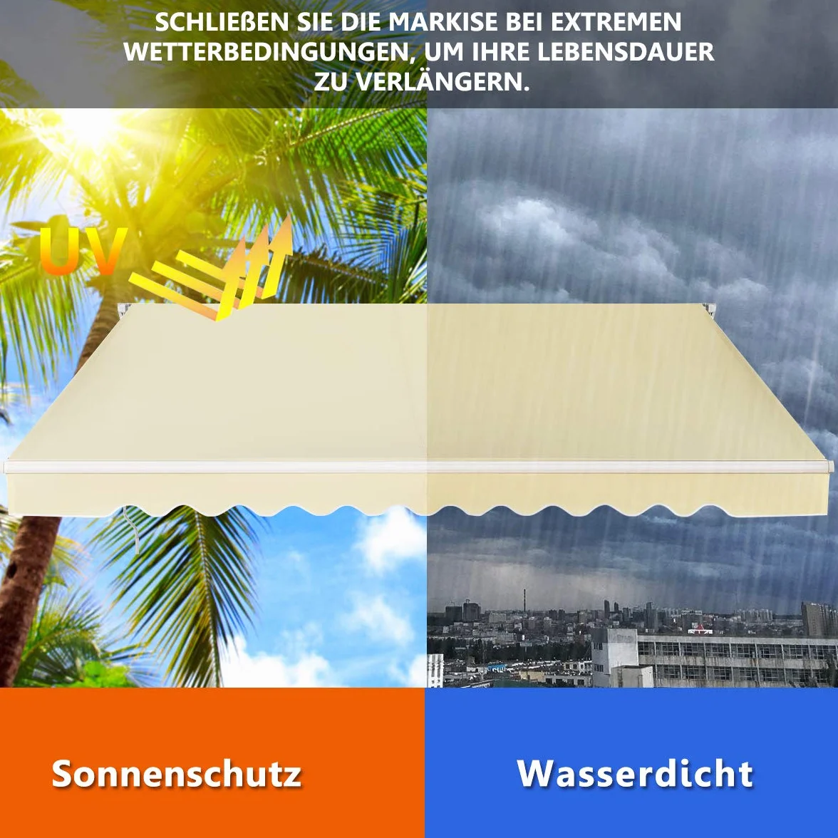 COSTWAY Markiza z korbą, markiza z ramieniem przegubowym, ochrona przed słońcem, markiza balkonowa, markiza przeciwsłoneczna, regulowany kąt 5-35°, markiza tarasowa, markiza zaciskowa na balkon i