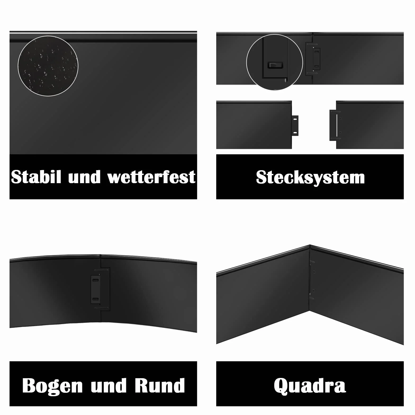 UISEBRT Krawędź trawnika, metalowa, ocynkowana, 50 m, 100 x 15 cm – 50 x obramowanie rabatki, krawędź do koszenia, palisada, czarne (długość 50 m – wysokość 15 cm)