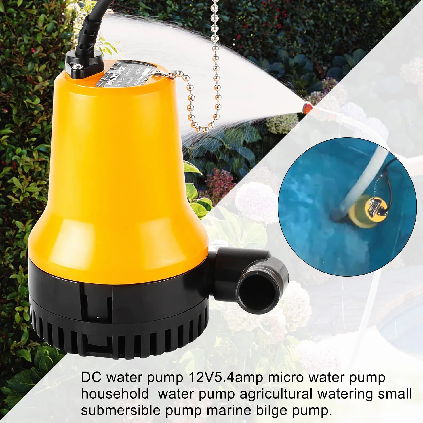DC 12 V 60 W 3600 l/h pompa zatapialna do łodzi stawowej z kablem 1,3 m