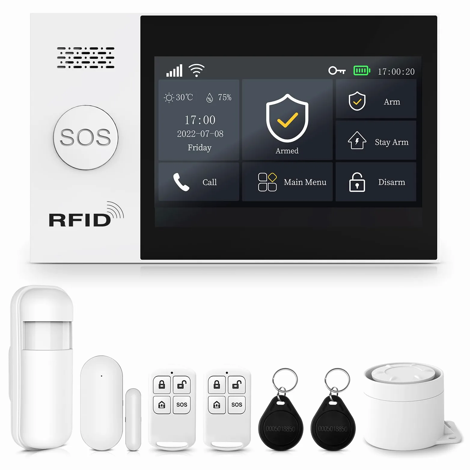 XNY 4.3 calowy ekran dotykowy do domu, bezprzewodowy alarm WiFi/gsm, system alarmowy z syrenką, 8 sztuk: czujnik ruchu, czujniki drzwi i okien, pilot zdalnego sterowania