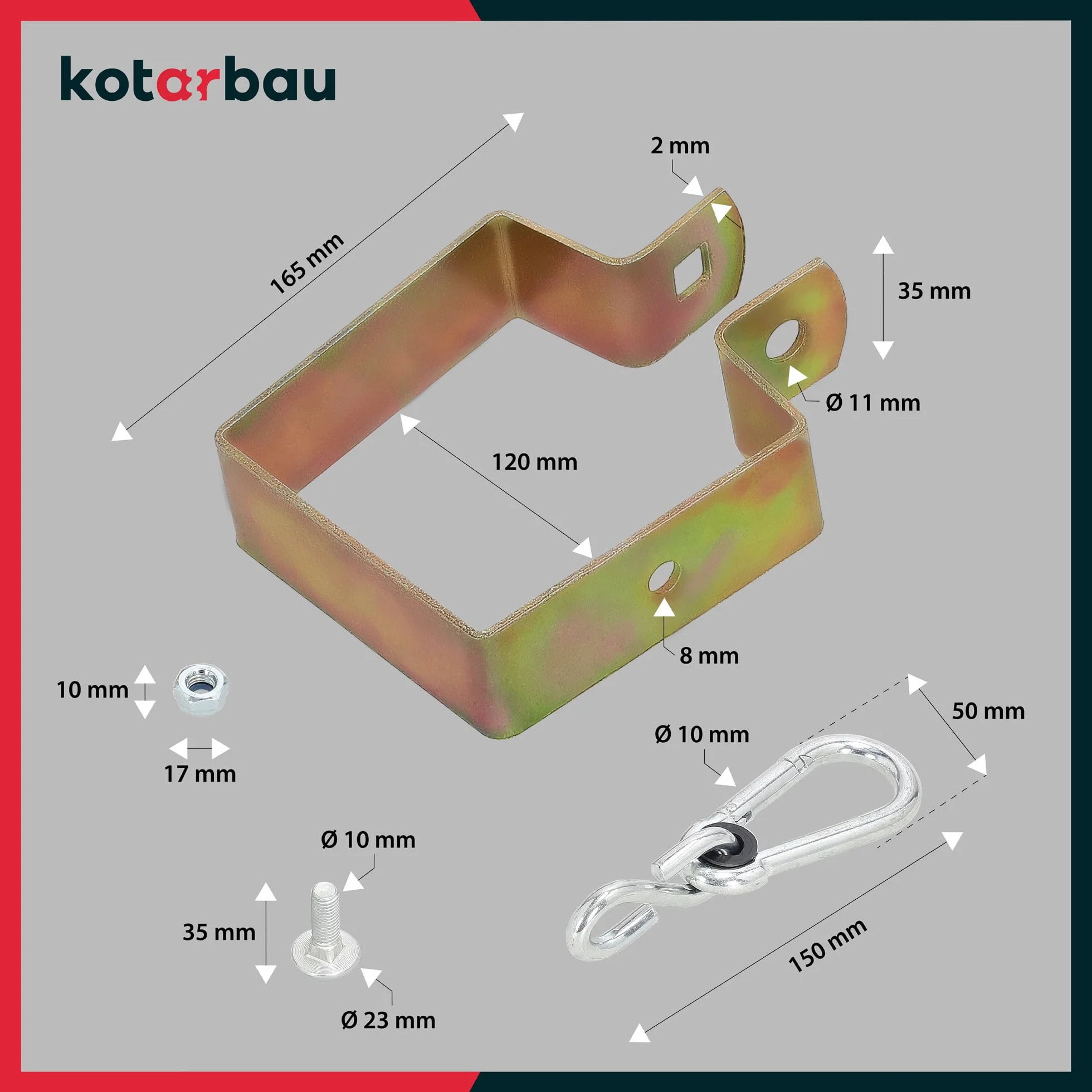 KOTARBAU Obejma Kwadratowa Huśtawkowa 120x120 mm Stalowa Hak z Karabińczykiem