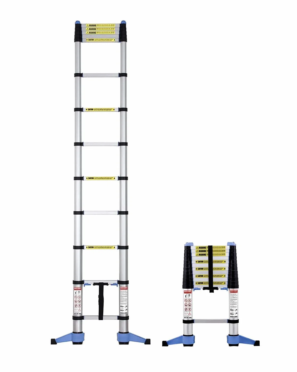 Drabina teleskopowa o wysokości 3,2 m wysuwana drabina schodowa 11 bieżnikowa kompaktowa konstrukcja składany stabilizator i stojak ścienny aluminium pojemność 150 kg srebrny/czarny EN131-6