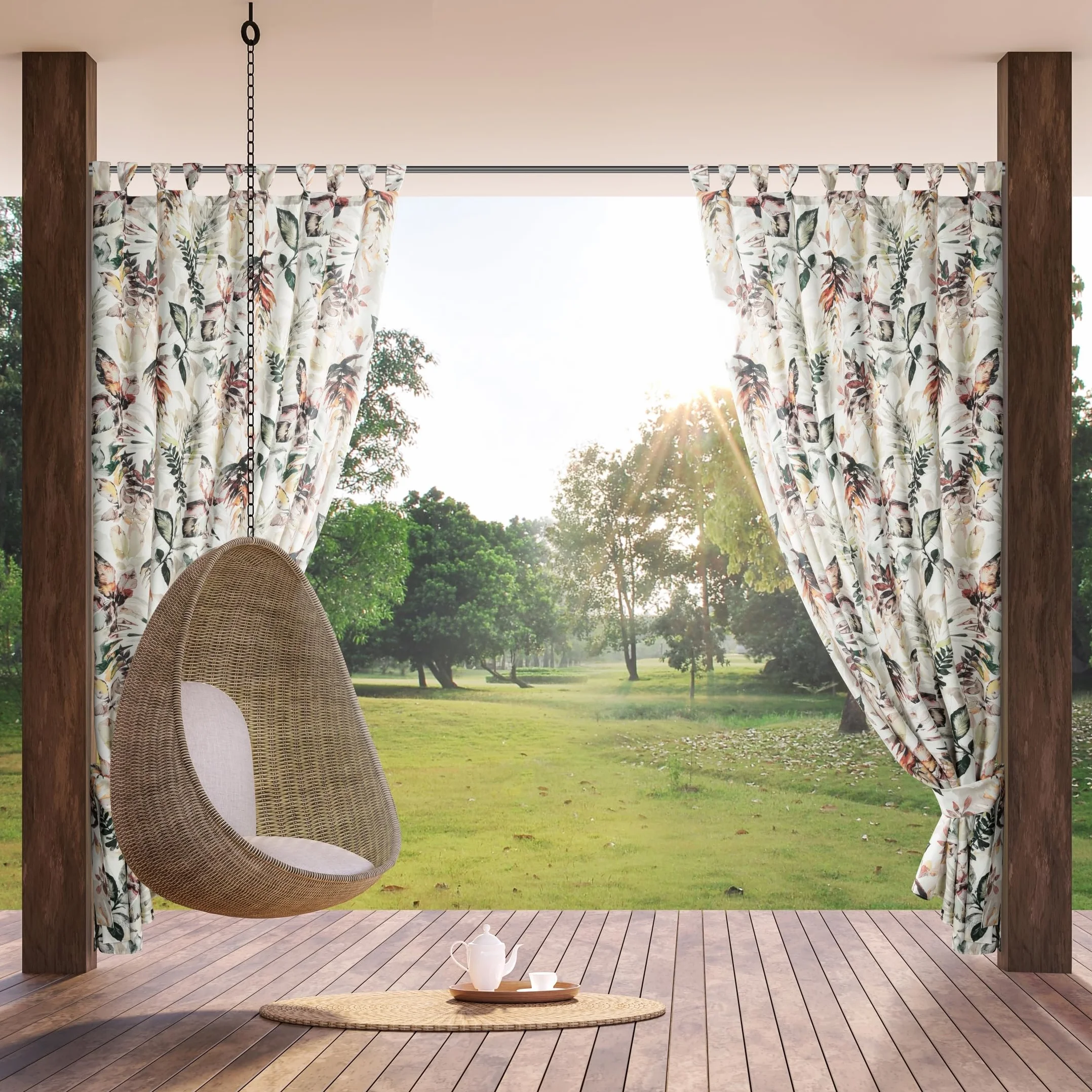 Eurofirany Garden Zasłona outdoorowa 155 x 240 cm szary nadruk, wiatroszczelna, wodoszczelna, ochrona przed słońcem, na taras, pergolę