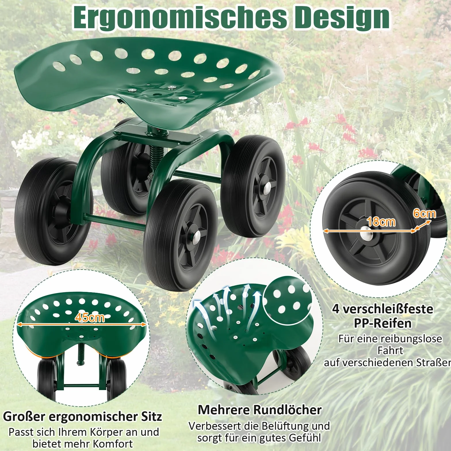 GOPLUS Siedzisko na kółkach regulacja wysokości 28-40 cm 150 kg
