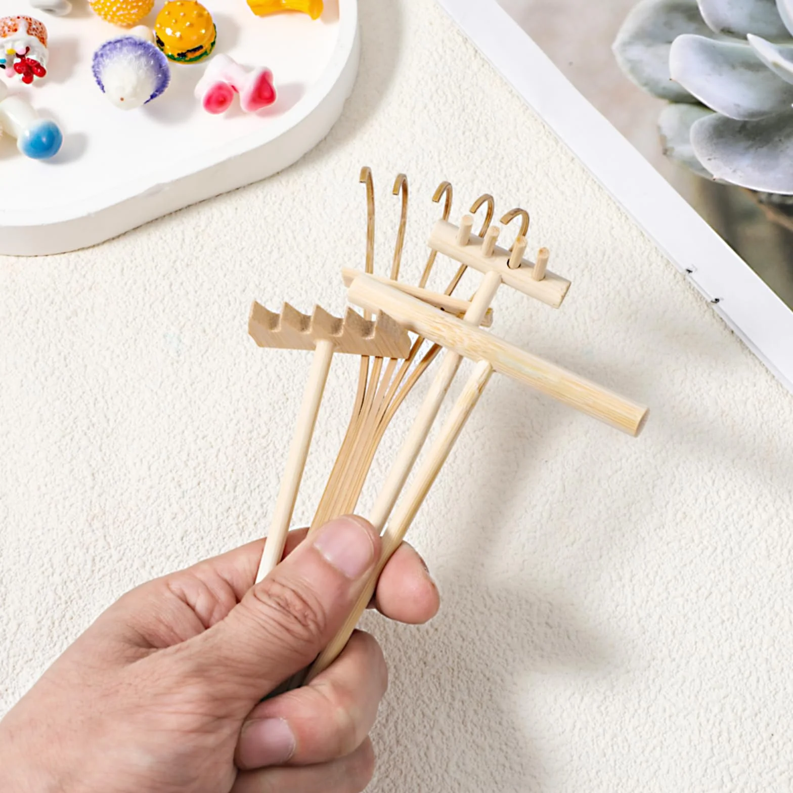 Mabor Zestaw 4 sztuk Zen Grabki do ogrodu, miniaturowe narzędzia Zen Garden