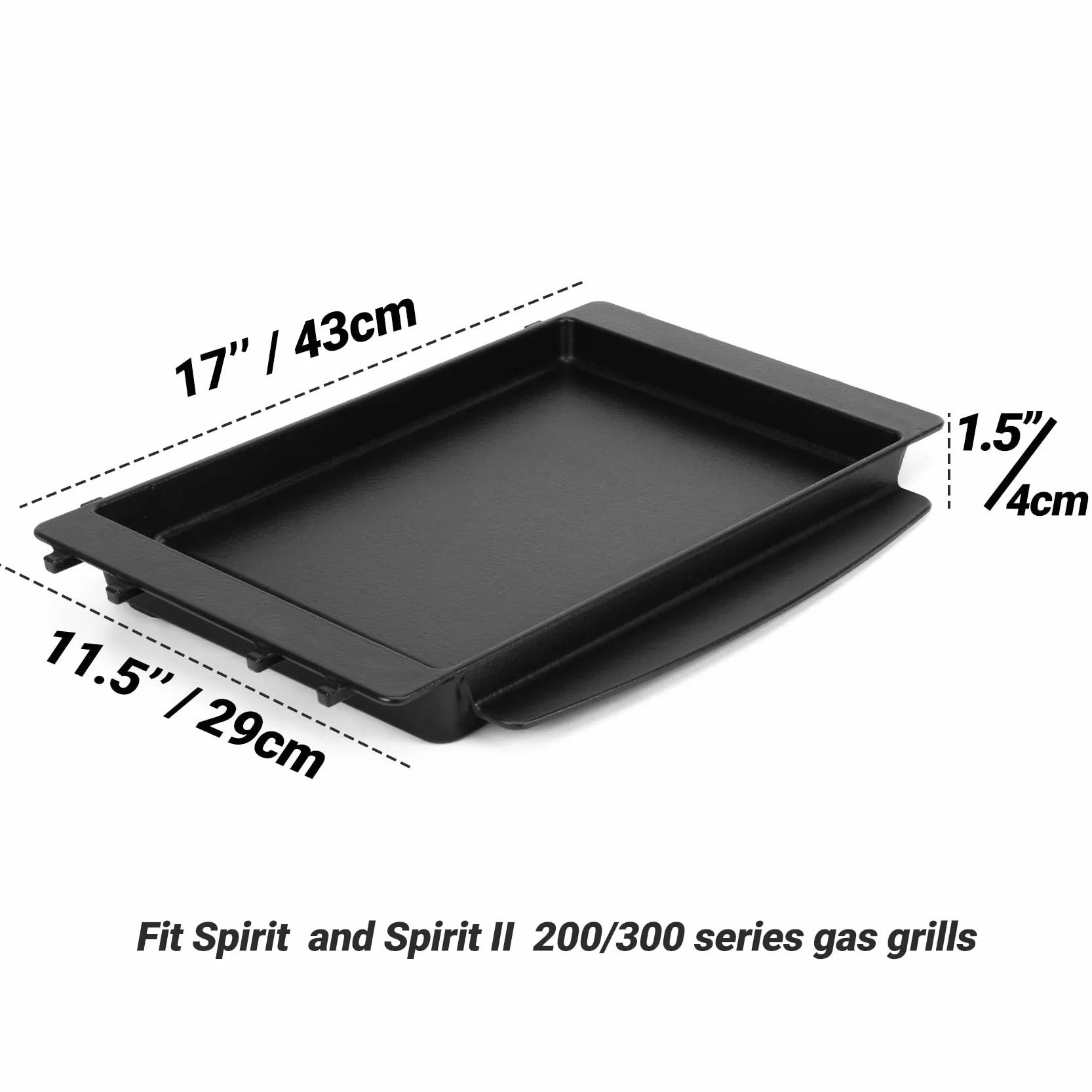 Onlyfire Żeliwny Ruszt do Grilla, Nieprzywierający, Płaski Ruszt do Grilli Gazowych Weber Spirit i Spirit II Serii 200/300, Patelnia Żeliwna, Patelnia Grillowa, 43 x 29 cm