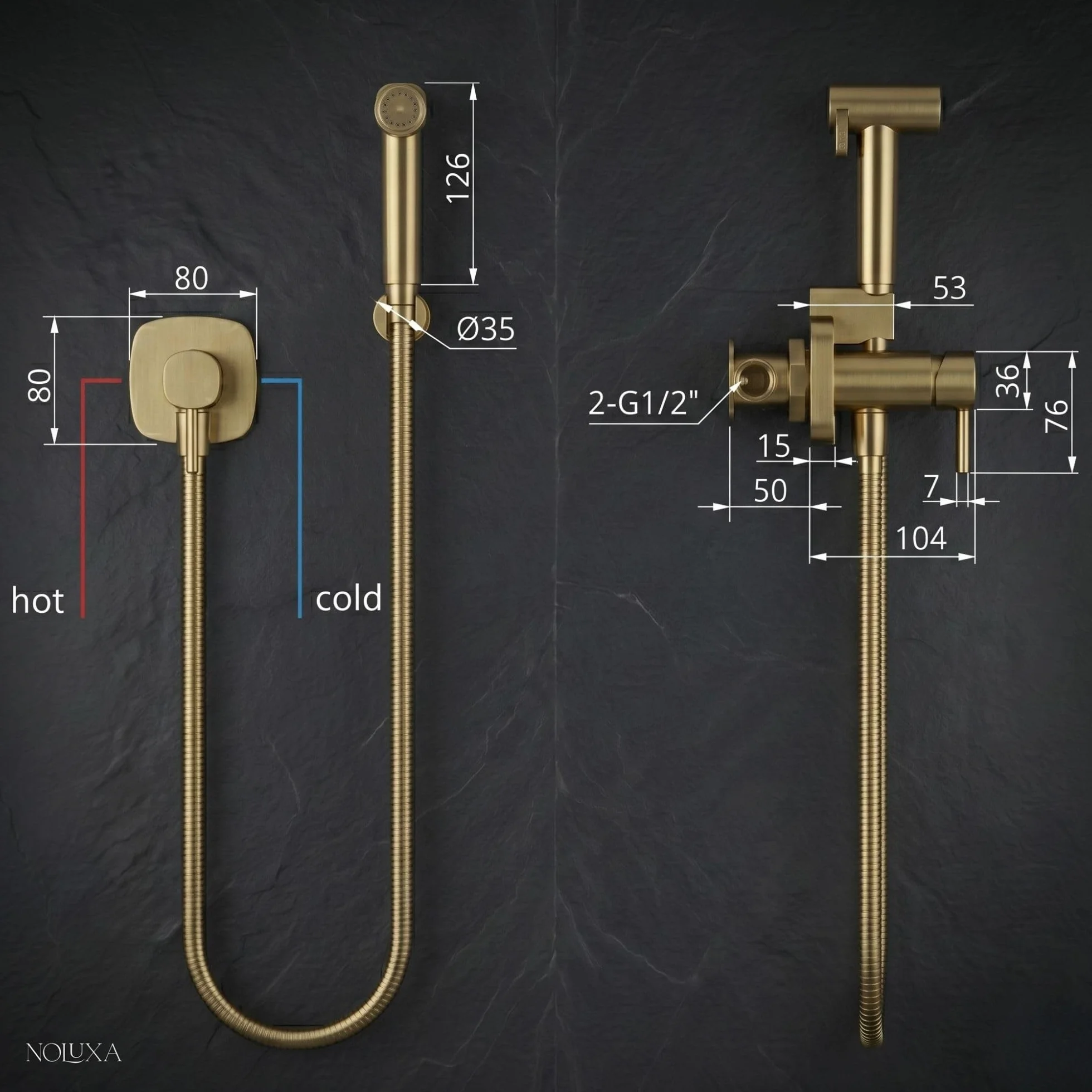IMEX Bidet prysznic z ciepłą i zimną wodą w kolorze złotym. Bidet do zabudowy kran do toalety ze szczotkowanego złota, higieniczna pojedyncza rączka do toalety, zamiennik kranu bidetowego, seria