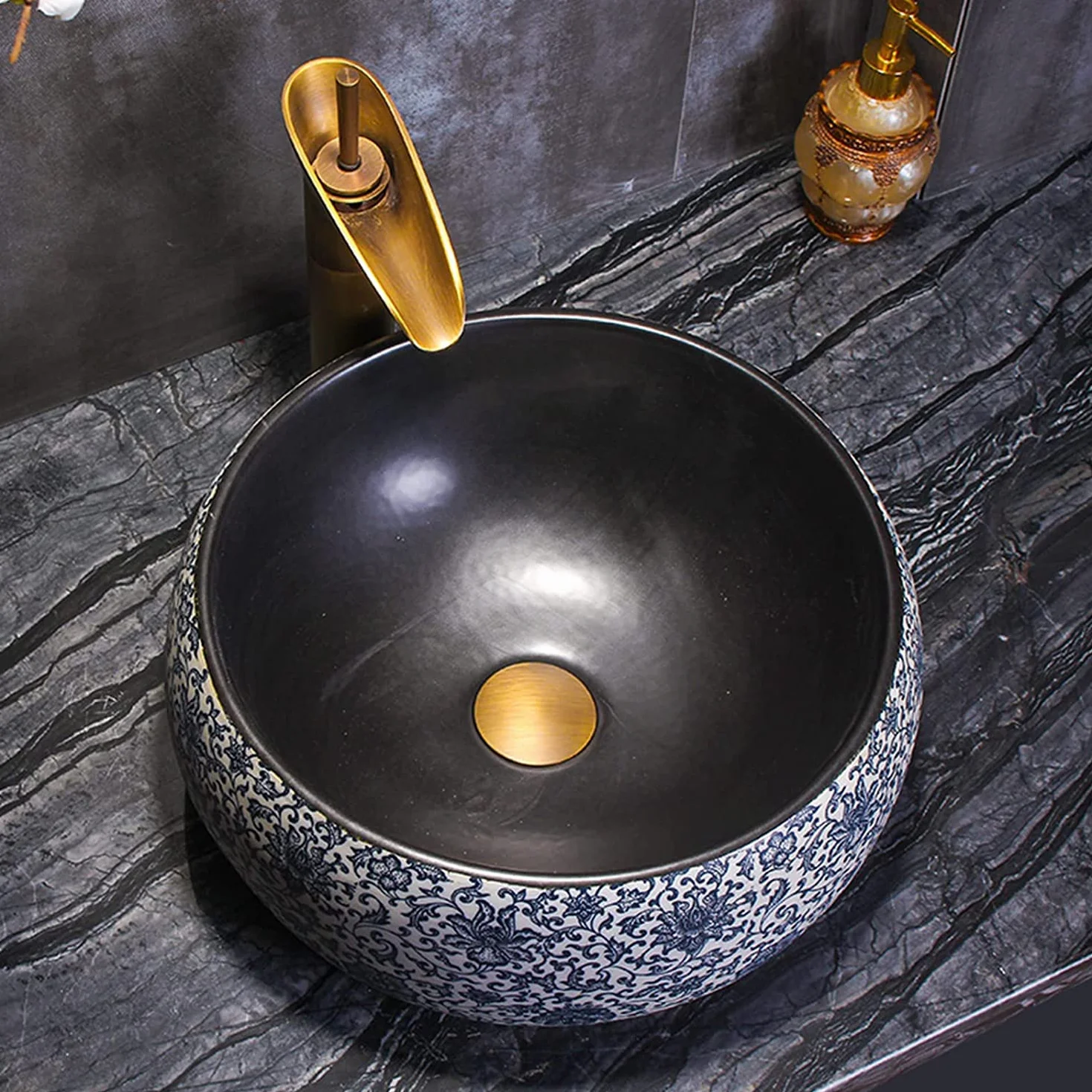 Ceramiczna Umywalka Łazienkowa, Ręcznie Rzeźbiona Umywalka Nablatowa, Ceramiczna Umywalka Łazienkowa Nablatowa Z Kranem I Odpływem, Umywalka W Stylu Industrialnym 40 * 40 * 14,Singlebasin