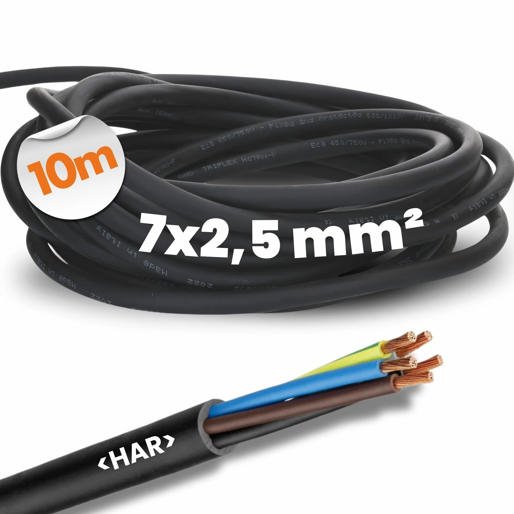 10 metrów Lapp 1600152 H07RN-F 7 x 2,5 mm², przewód gumowy, elastyczny z przewodem ochronnym, odporny na promieniowanie UV, do użytku na zewnątrz, odporny na olej, trudnopalny, przewód przyłączeniowy