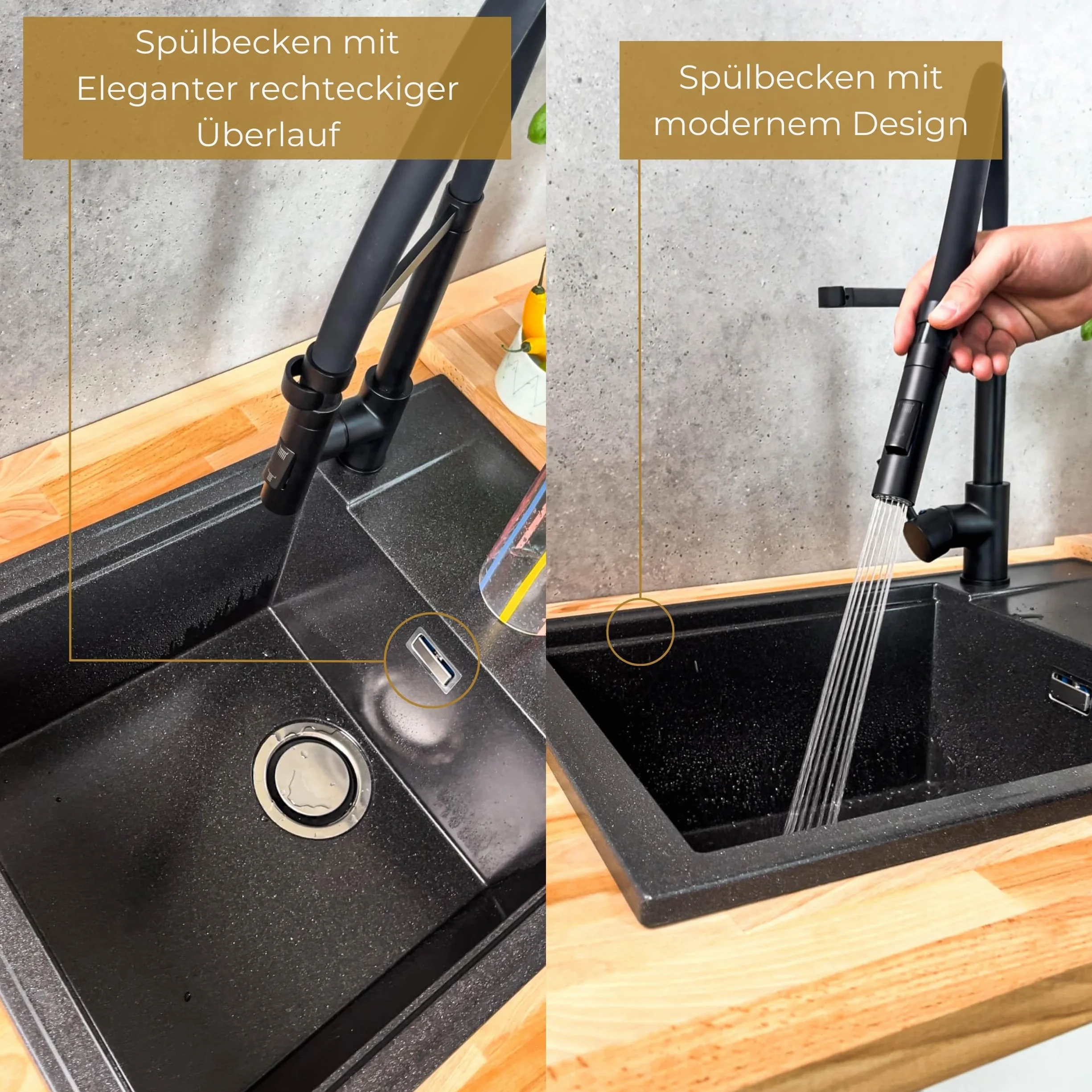 SINK Quality zlewozmywak beżowy z armaturą zestaw 62 x 46 – zlewozmywak z kranem, syfon, push, ociekacz, środek impregnujący – kompletny zestaw do szafki pod umywalkę 55