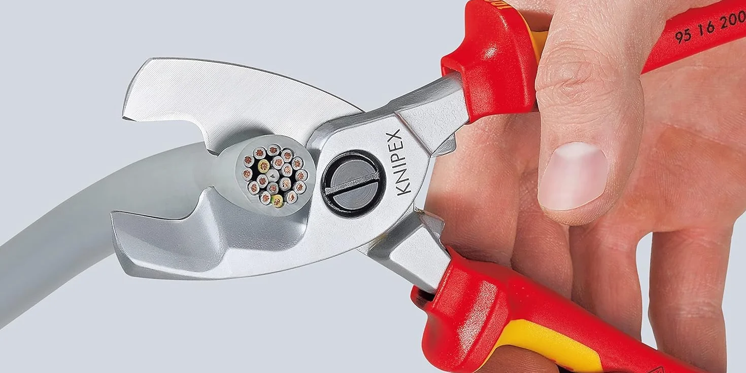 KNIPEX Nożyce do kabli z podwójnym ostrzem chromowany izolowane zanurzeniowo wg VDE 200 mm, 95 17 200