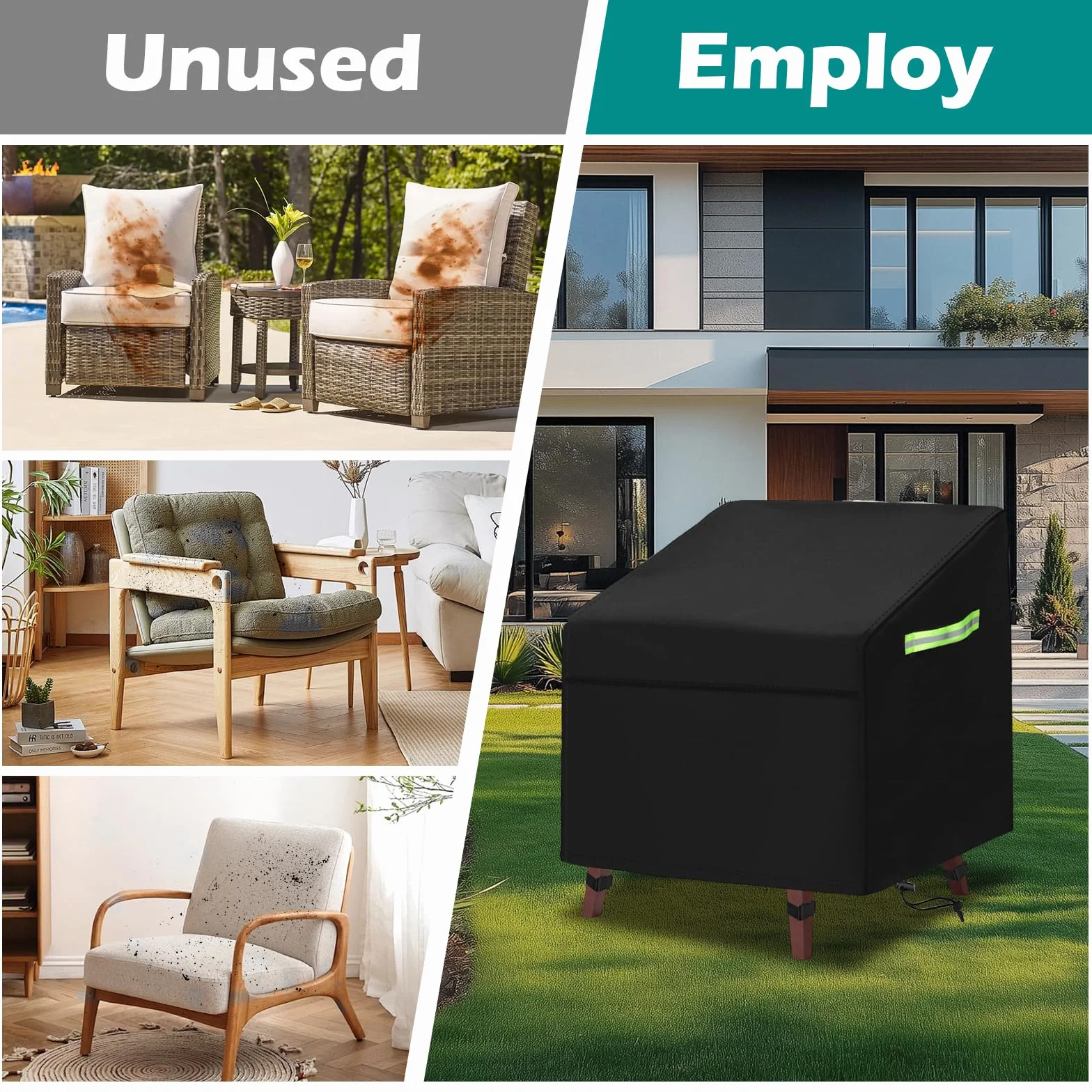 VORHOT Pokrowiec na sofę i krzesło, plandeka z tkaniny Oxford 420D, ze sznurkiem, Pokrowiec ochronny na meble ogrodowe, wodoodporna, odporna na promieniowanie UV 89 x 97 x 74 cm