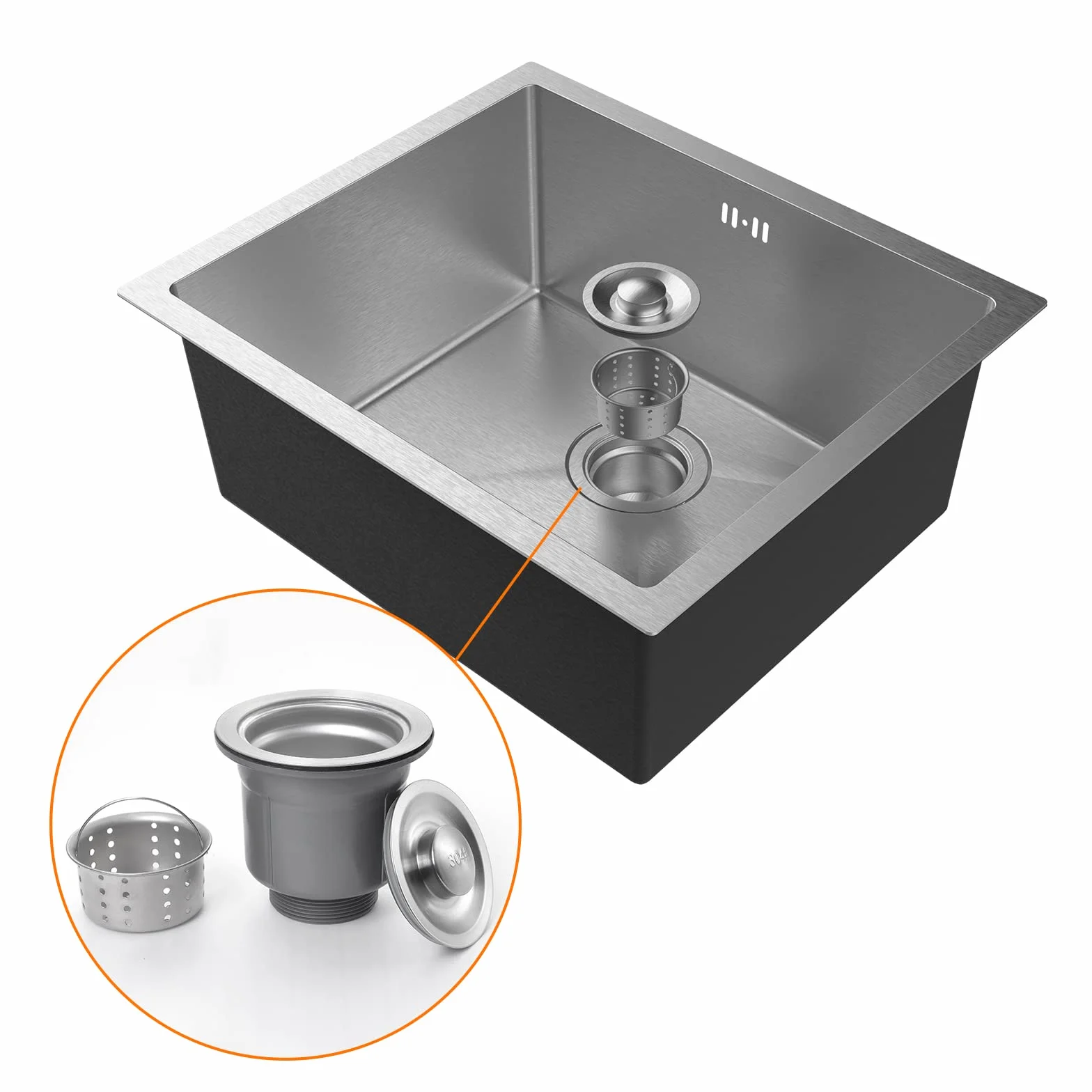 Ibergrif M84040 zlewozmywak kuchenny 40 x 40 cm, zlewozmywak pod blatem lub blatem z filtrem spustowym, stal nierdzewna