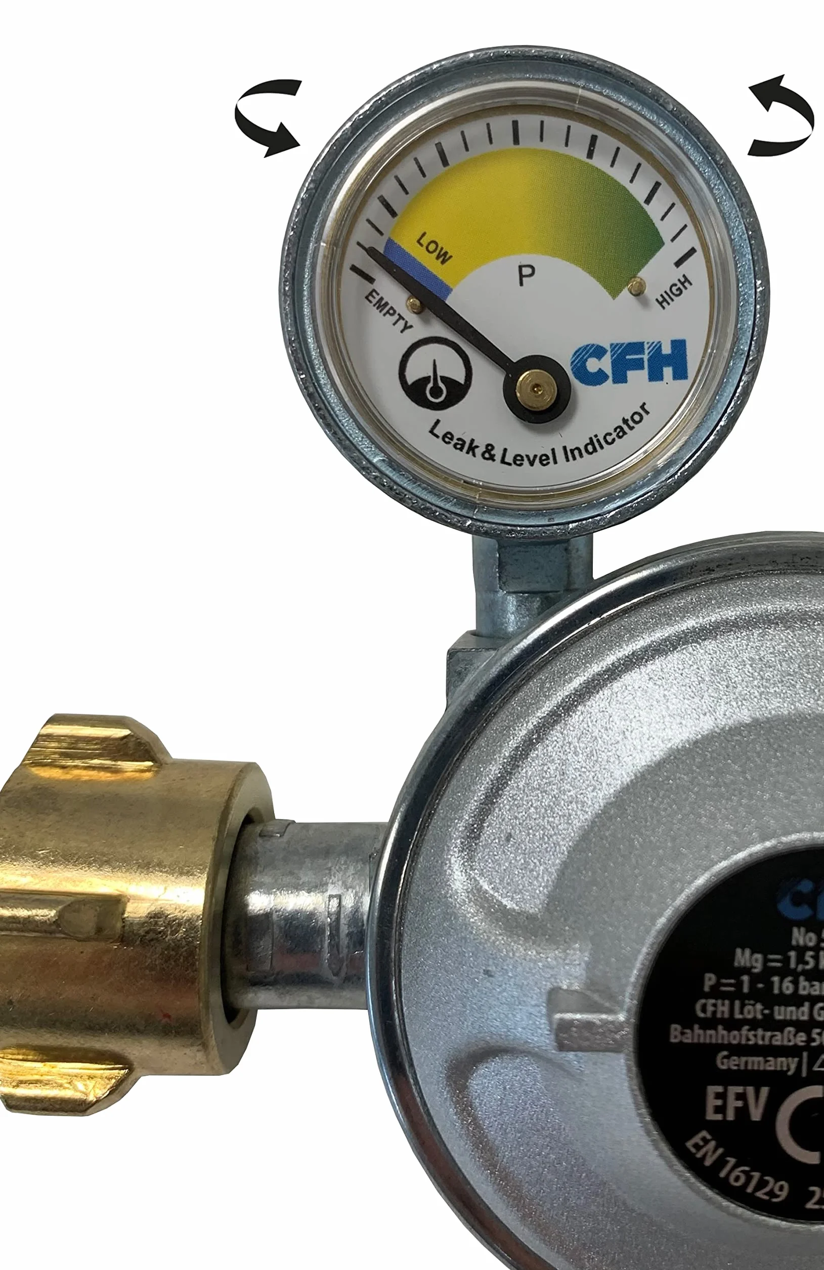 CFH Grill kempingowy gazowy zestaw 3-częściowy z regulatorem ciśnienia gazu, manometrem EFV, wężem 80 cm i kluczem do butli