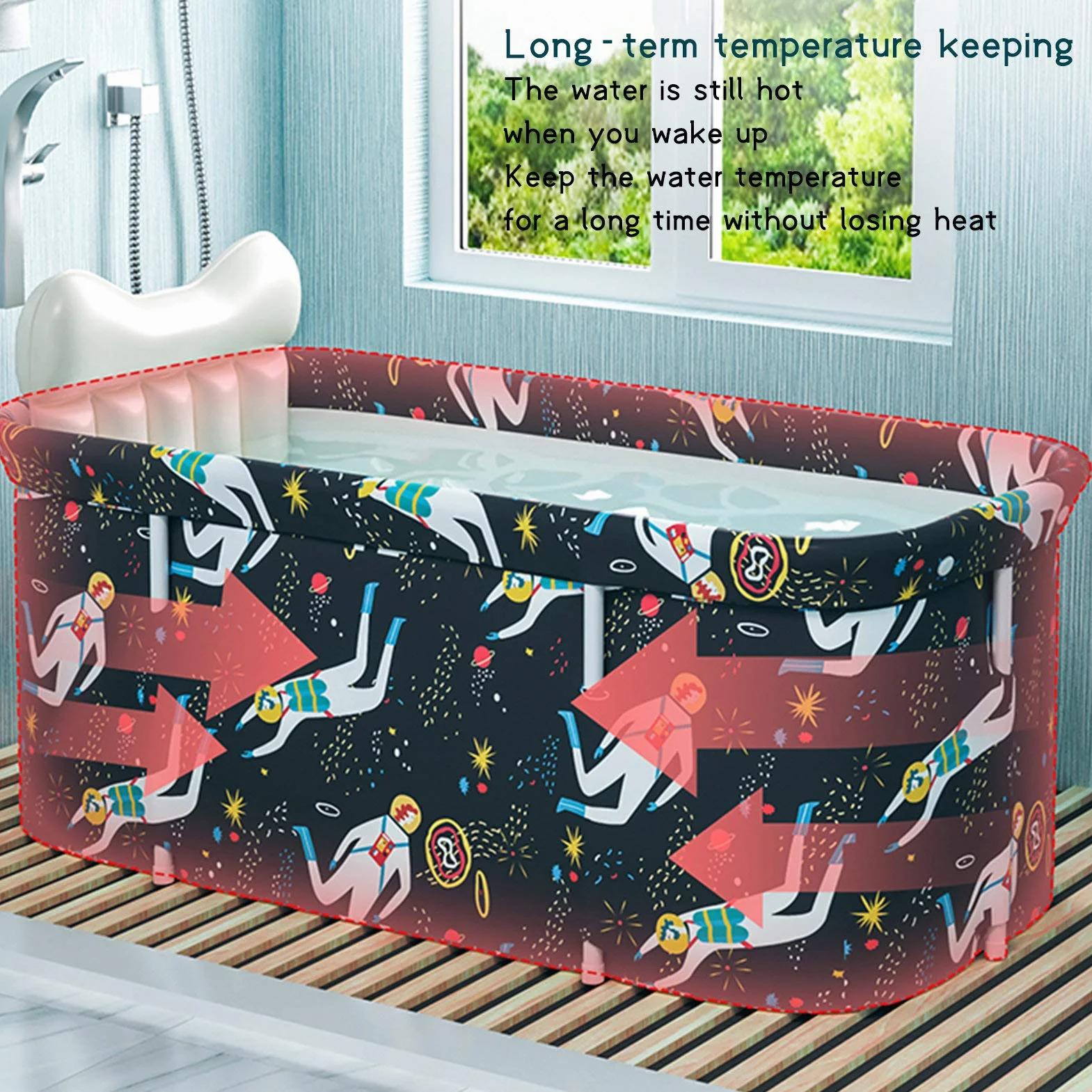 Składana wanna, przenośna wanna dla dorosłych, z tworzywa sztucznego, uchwyt PVC, wanna do małej łazienki, dla dorosłych, dzieci (120 x 55 x 50 cm)