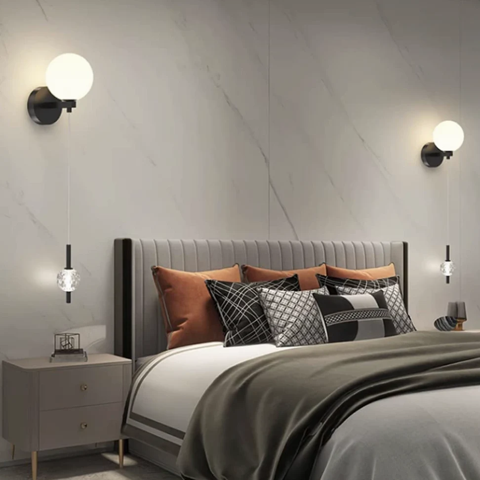Lampki nocne do pokoju dziecięcego 2 szklane kule kinkiet nowoczesny luksusowy sypialnia dziecięca wystrój pokoju księżniczki lampki nocne kinkiet z 60 cm linkami do zawieszania 3-kolorowe światło