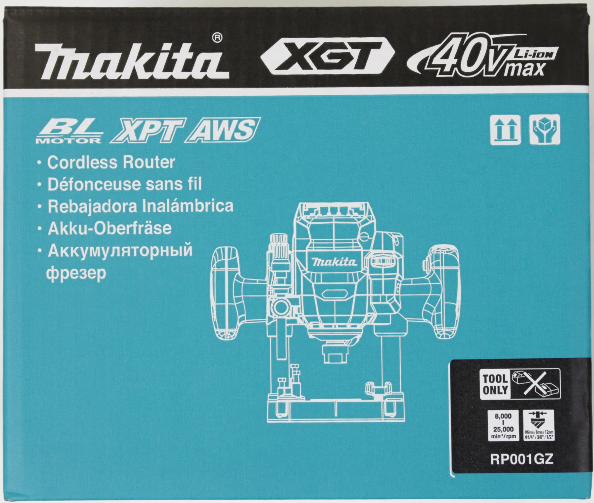 Makita RP001GZ akumulatorowa frezarka górnowrzecionowa, maks. 40 V (bez ładowarki i akumulatorów)