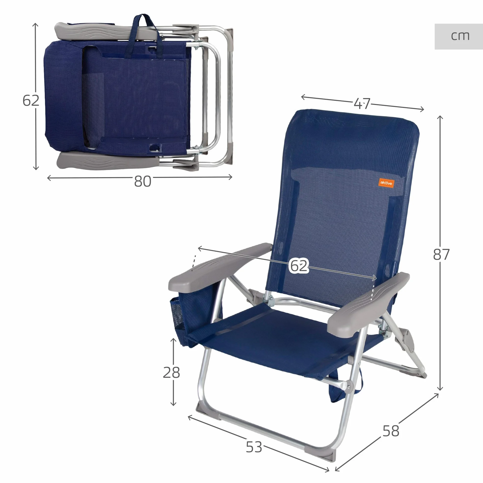 Aktive - Składane krzesło Slim ALU 6 pozycji 47X58X87CM C/poduszka+torba