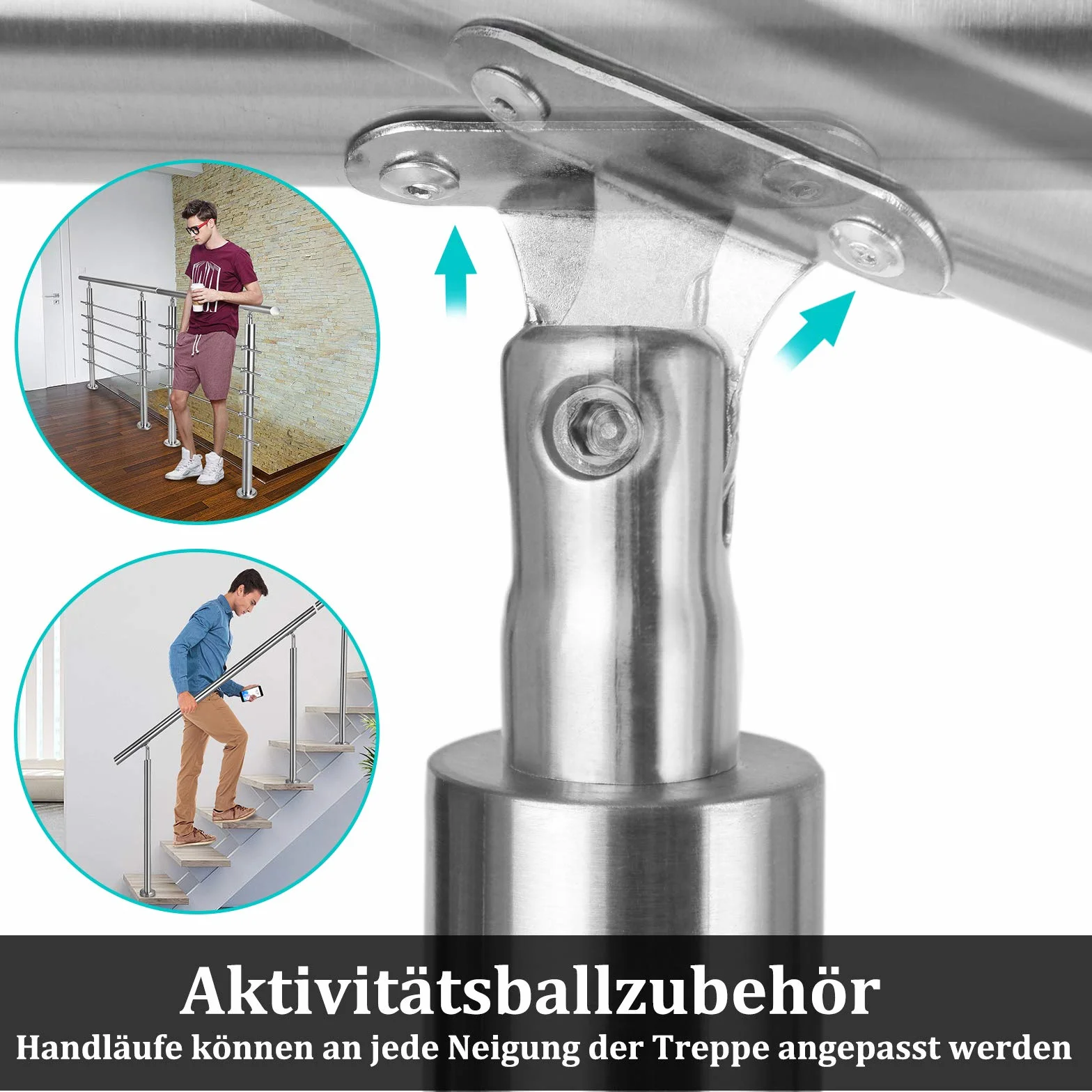 Aufun Poręcz schodowa ze stali nierdzewnej, poręcz do schodów, do użytku wewnątrz i na zewnątrz, na balkon, kolor srebrny, długość: 100 cm, z 2 poprzeczkami