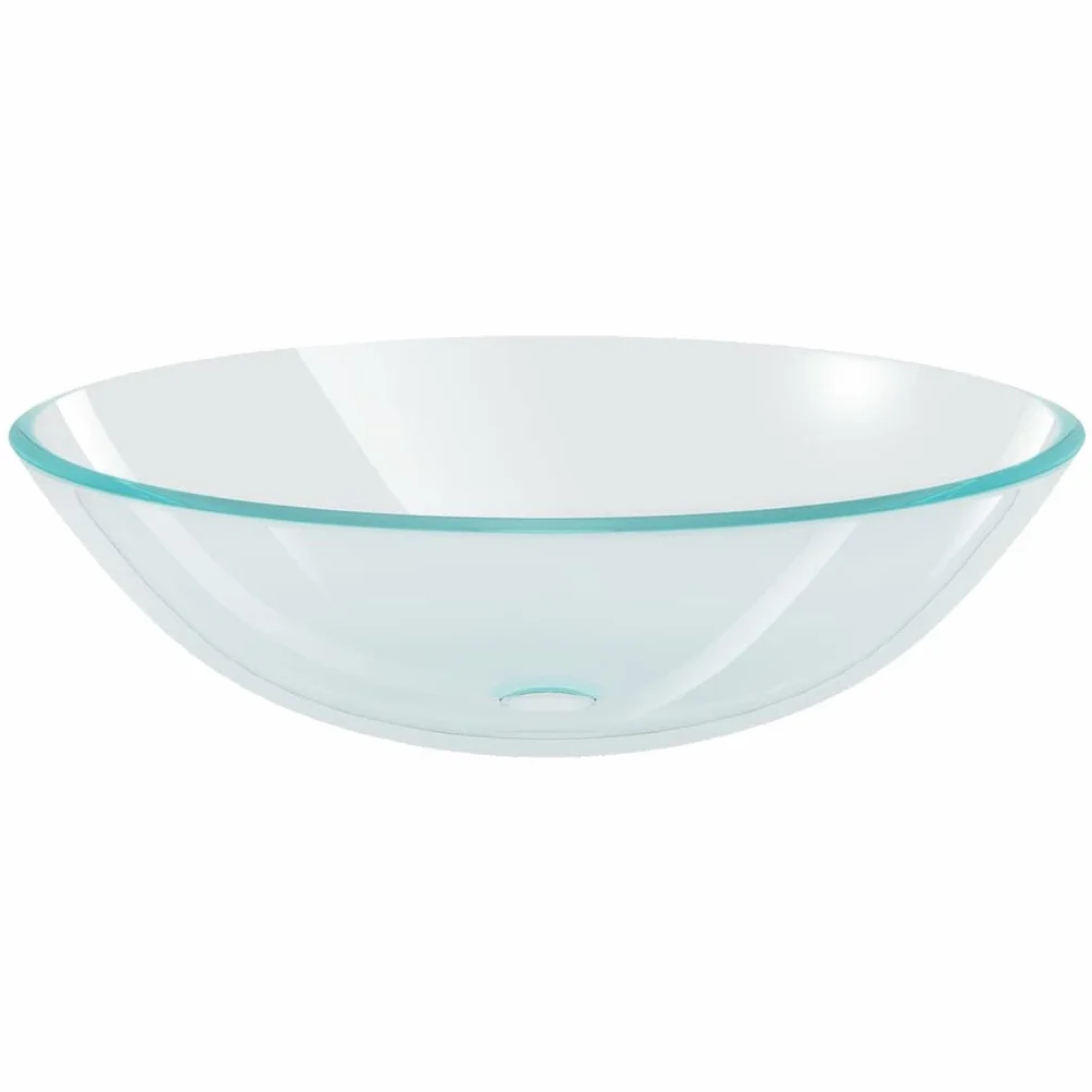 Umywalka ze szkła hartowanego z kranem i zestawem odpływowym push, okrągła umywalka nasadowa o średnicy 42 cm, bateria jednouchwytowa, zajmuje mało miejsca, łatwa w utrzymaniu, do łazienki