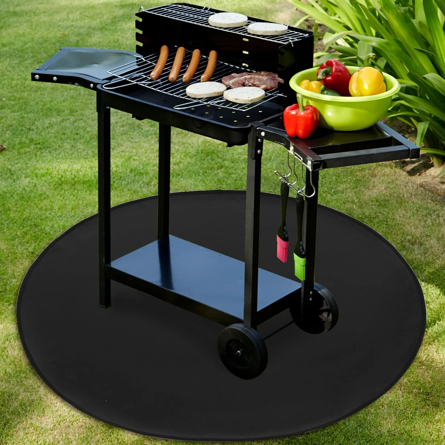 QWORK Okrągła mata do paleniska 102 cm, odporna na ciepło, ognioodporna na taras, trawę, patio