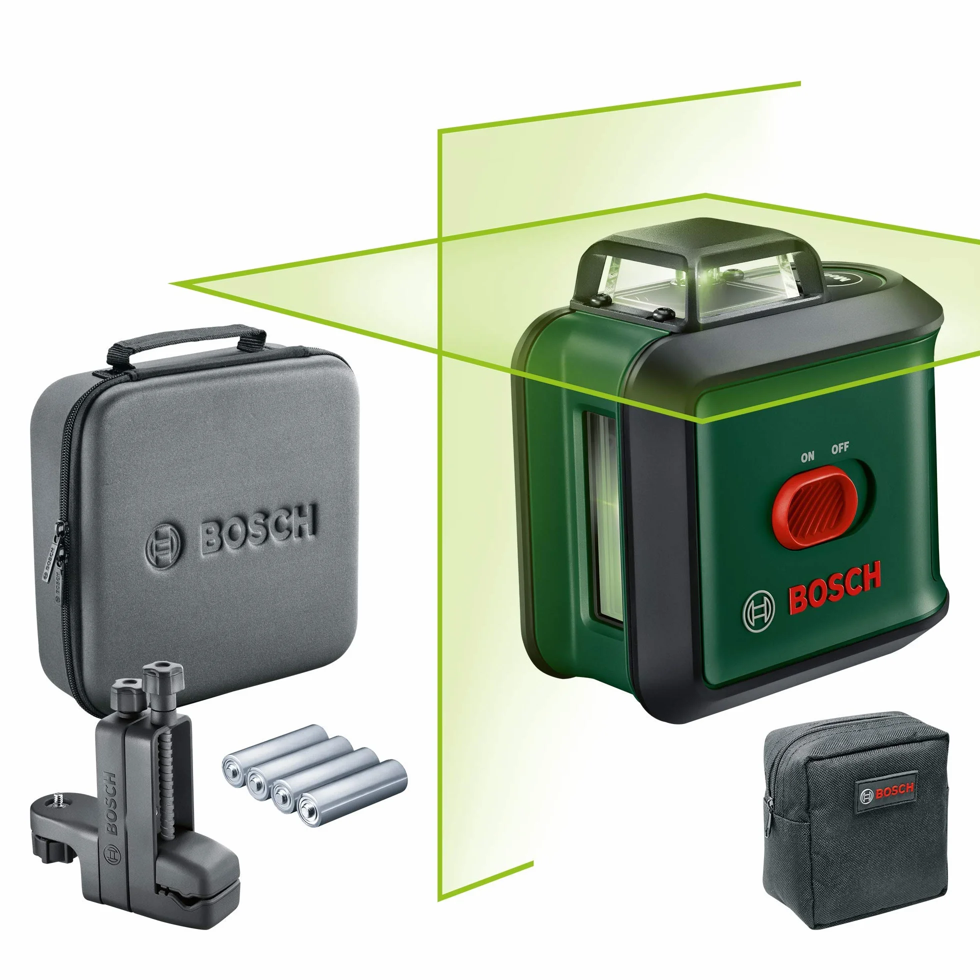 Bosch Laser krzyżowy UniversalLevel 360 z uniwersalnym uchwytem MM 3 (linie laserowe: pionowa i pozioma, w tym 360° do wyrównywania elementów w całym pomieszczeniu)