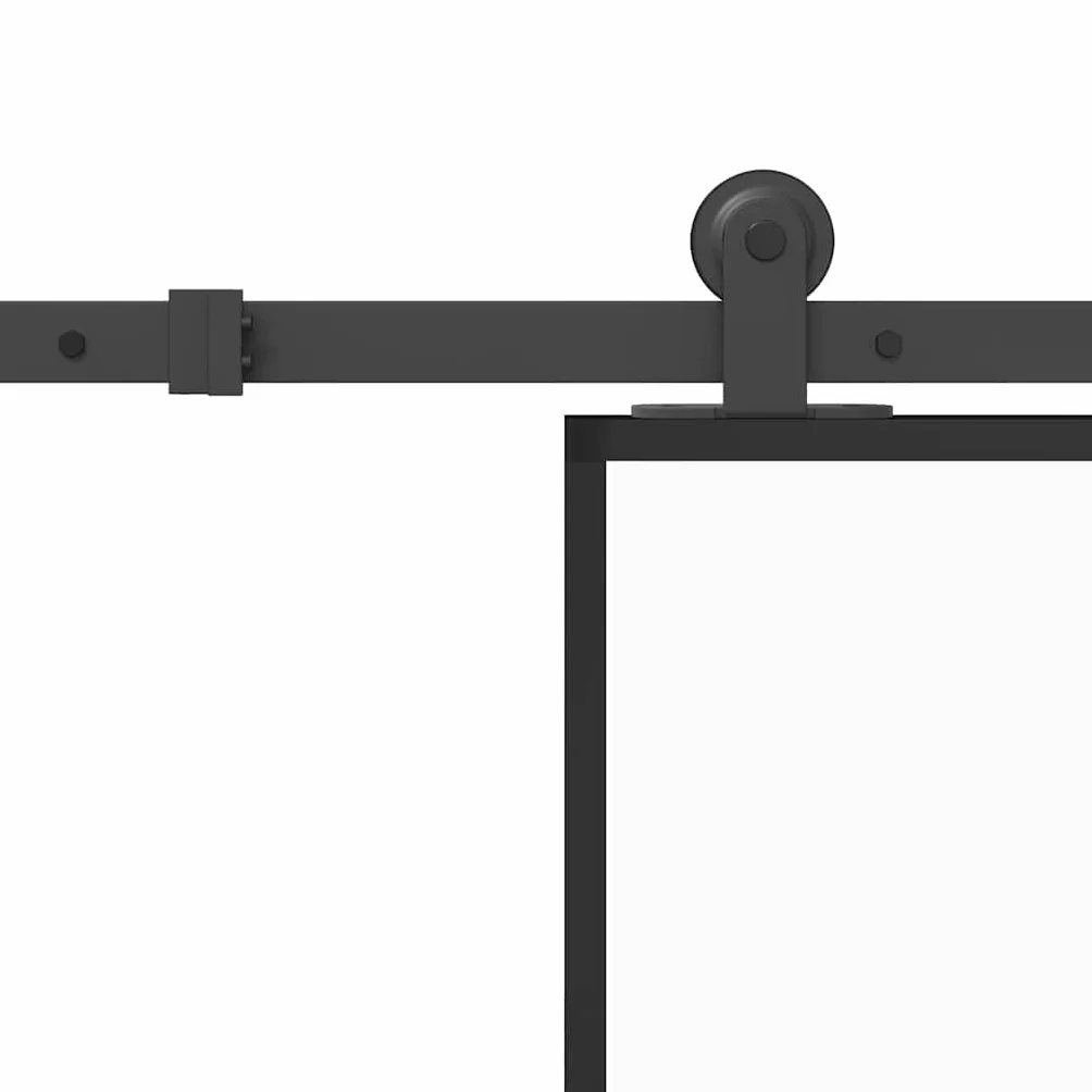Drzwi przesuwne ze szkła hartowanego z zestawem okuć 90 x 205 cm, aluminiowa rama do drzwi wewnętrznych przesuwnych, matowe szkło ESG zapewniające prywatność, cichy poślizg i design