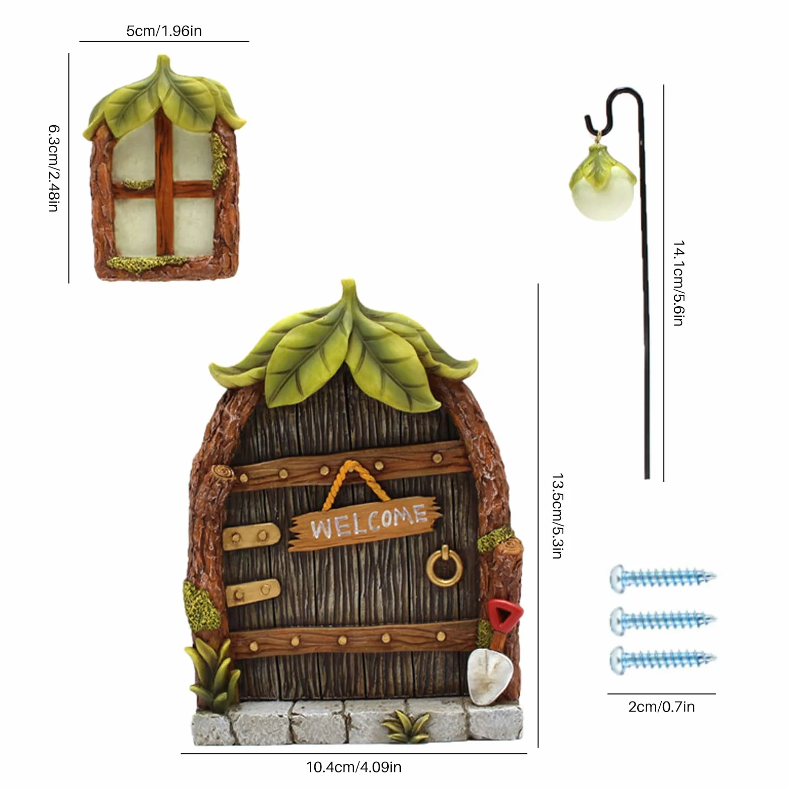 Drzwi wróżki do ogrodu, dekoracja ogrodowa, miniaturowe drzwi z żywicy, elf dom