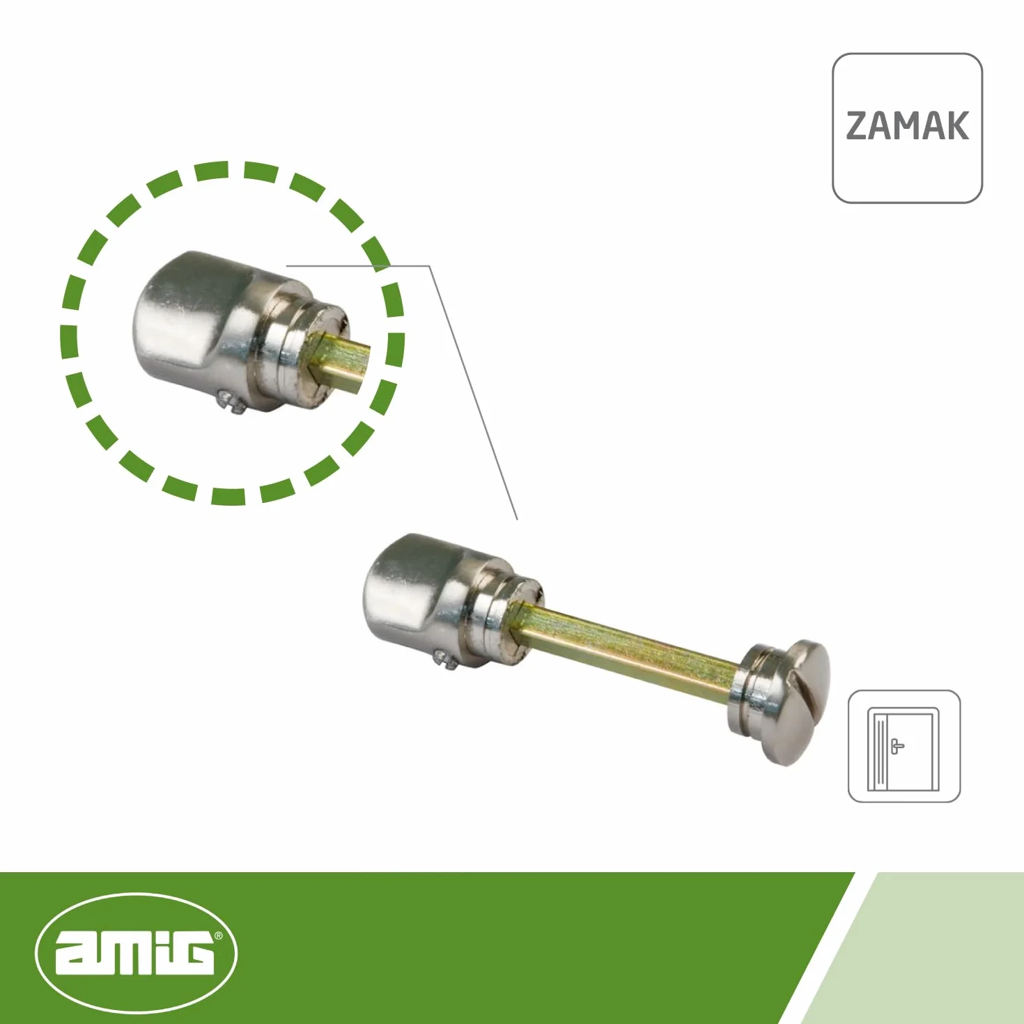Amig - Pokrzywa na tuleje płytowe | Mod. 6Z | Ø21 x 90 mm | Kwadrat 6 mm | Skazanie z zewnętrznym systemem odblokowania | Zamak srebrny matowy