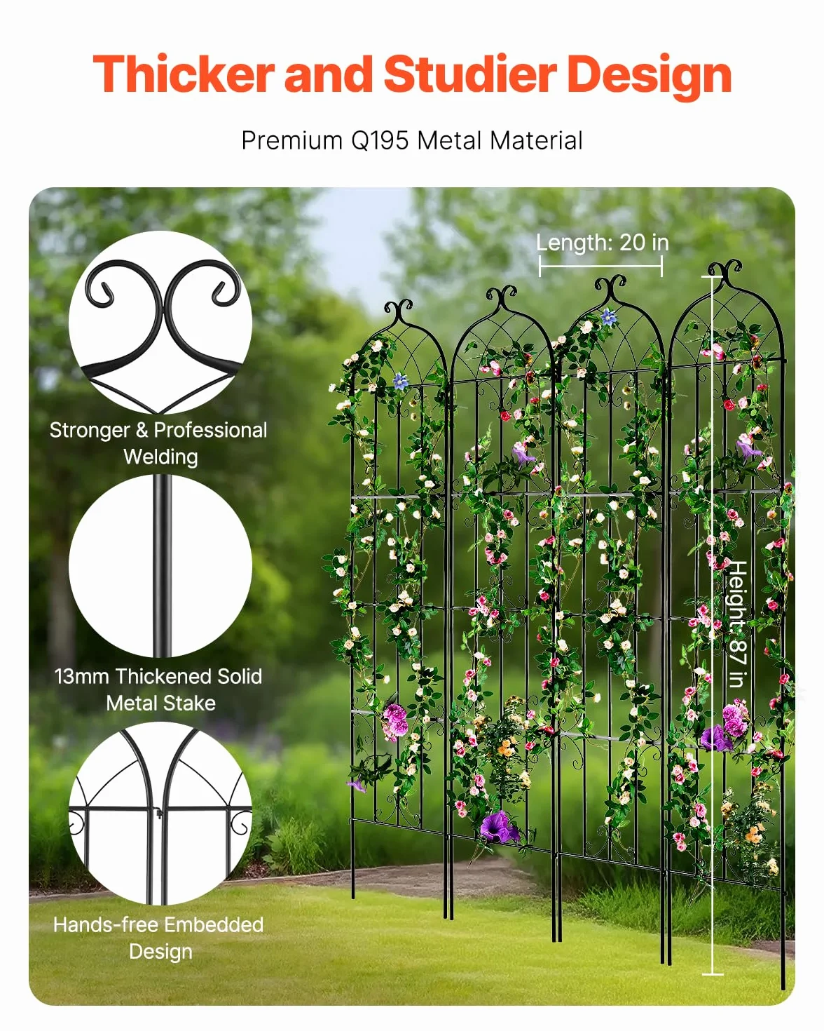 VEVOR Kratownica ogrodowa metalowa nierdzewna 51 x 220 cm 4 sztuki