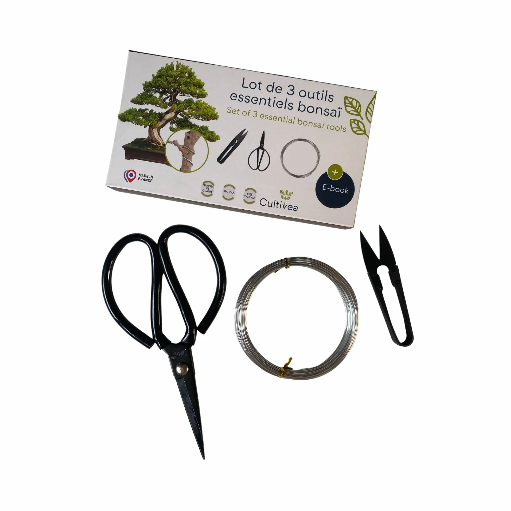 CULTIVEA® - zestaw 3 niezbędnych narzędzi do bonsai - narzędzie stalowe - ogród - nożyce do bonsai do pielęgnacji bonsai i roślin - nożyce okrągłe - przycinanie bonsai - drut aluminiowy