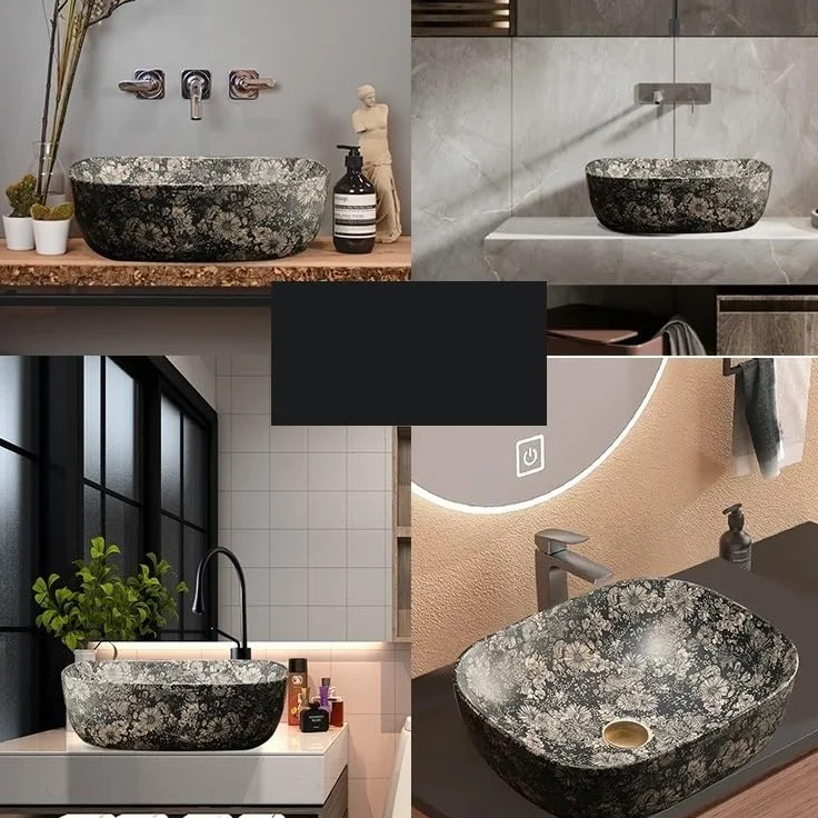 zlew nablatowy Ceramiczna umywalka łazienkowa, 48 * 39 * 14 cm, nablatowa, porcelanowa, nablatowa (pojedyncza umywalka)