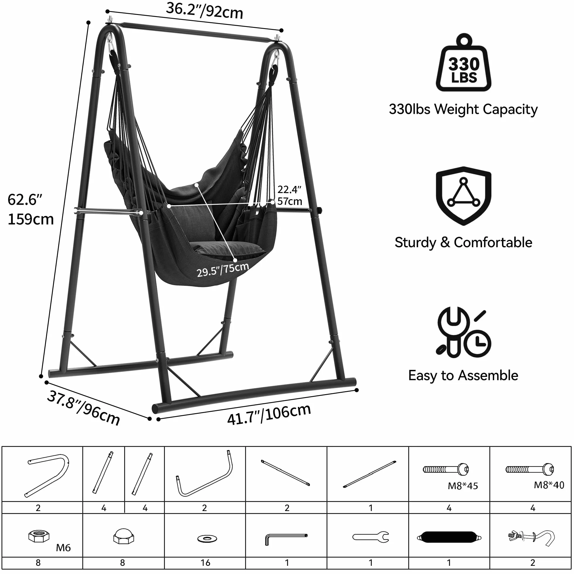 YITAHOME Hamak ze stojakiem 150 kg 85 x 92 x 153 cm stalowa rama z 2 haczykami i 2 poduszkami