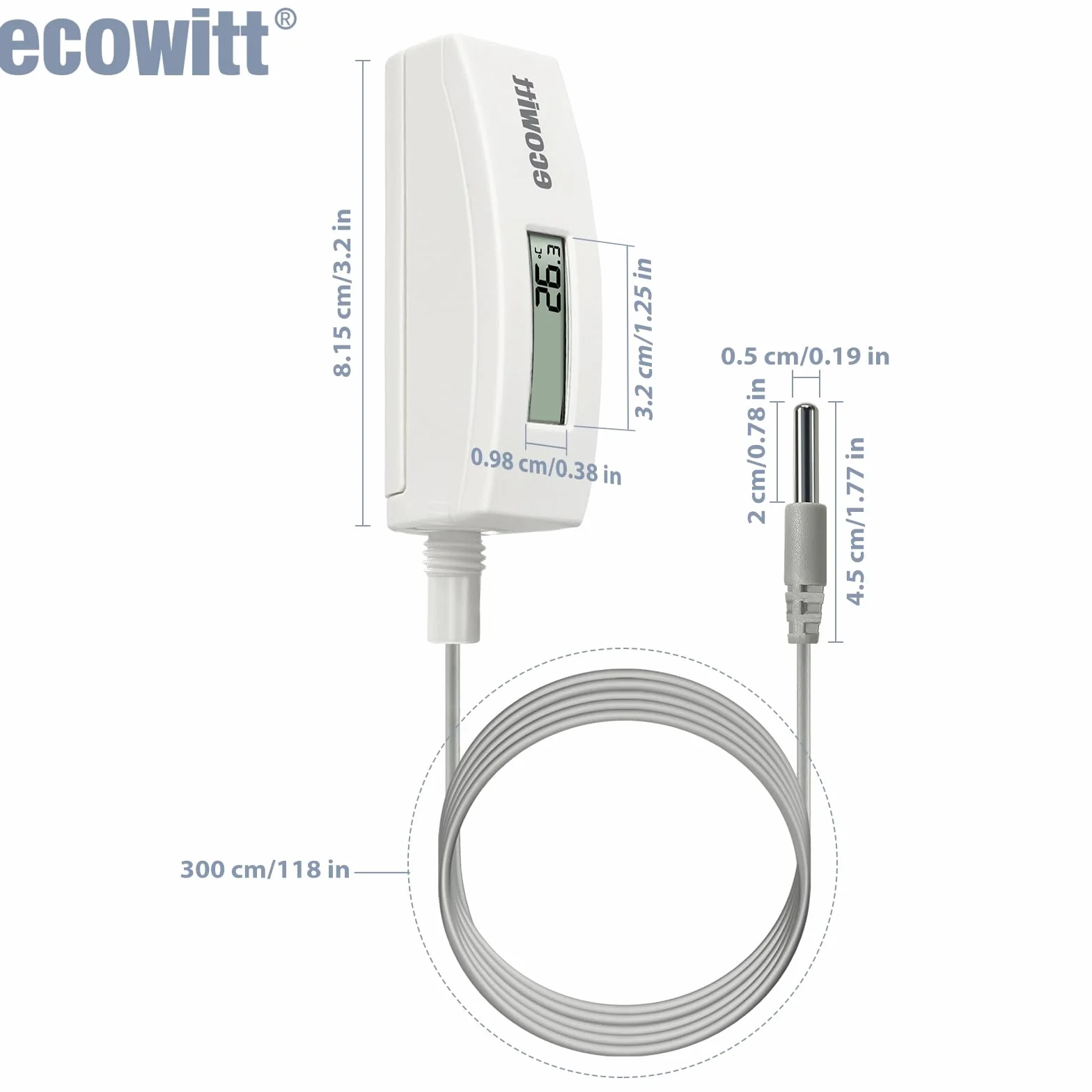 ECOWITT WN34 czujnik temperatury gleby wodoodporny z wyświetlaczem LCD sonda 30 cm