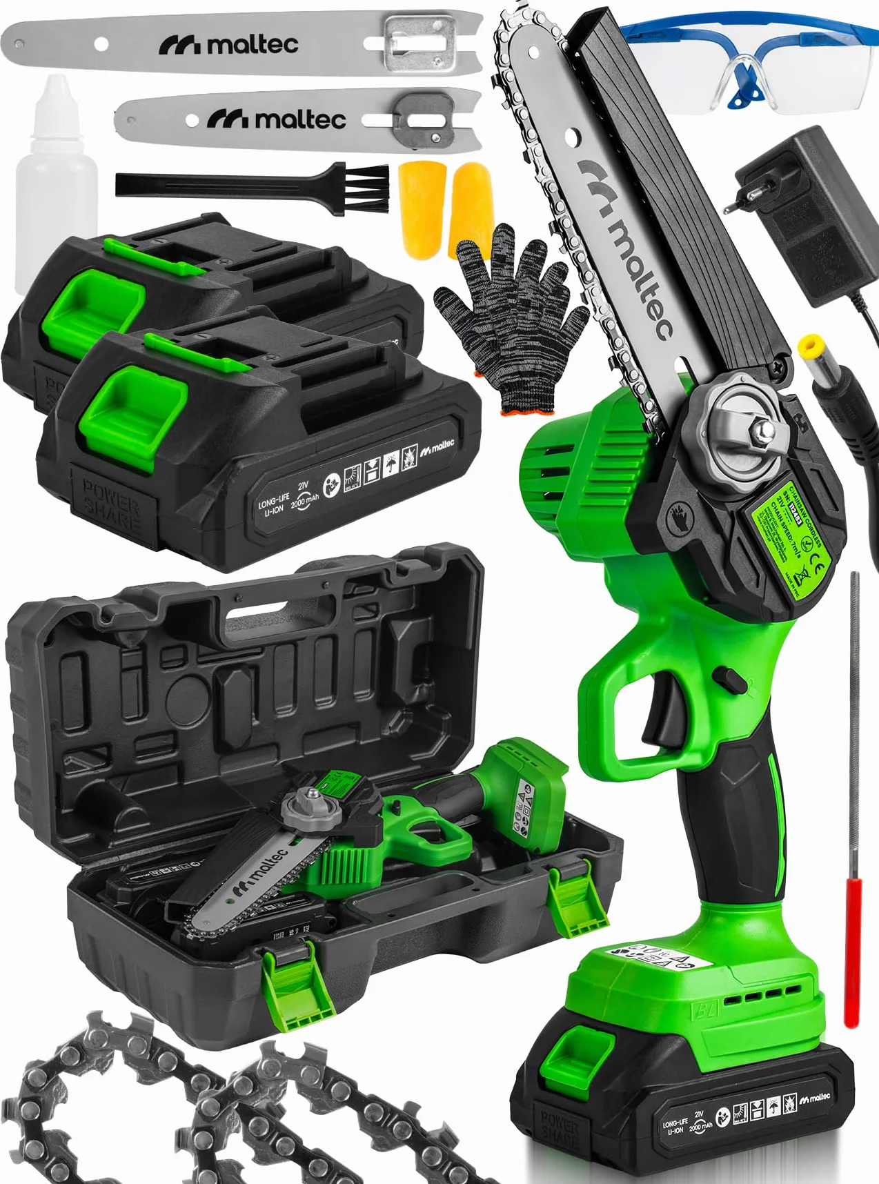 Maltec MasterCut akumulatorowa piła łańcuchowa bezprzewodowa 1000 W 21 V 6+8"