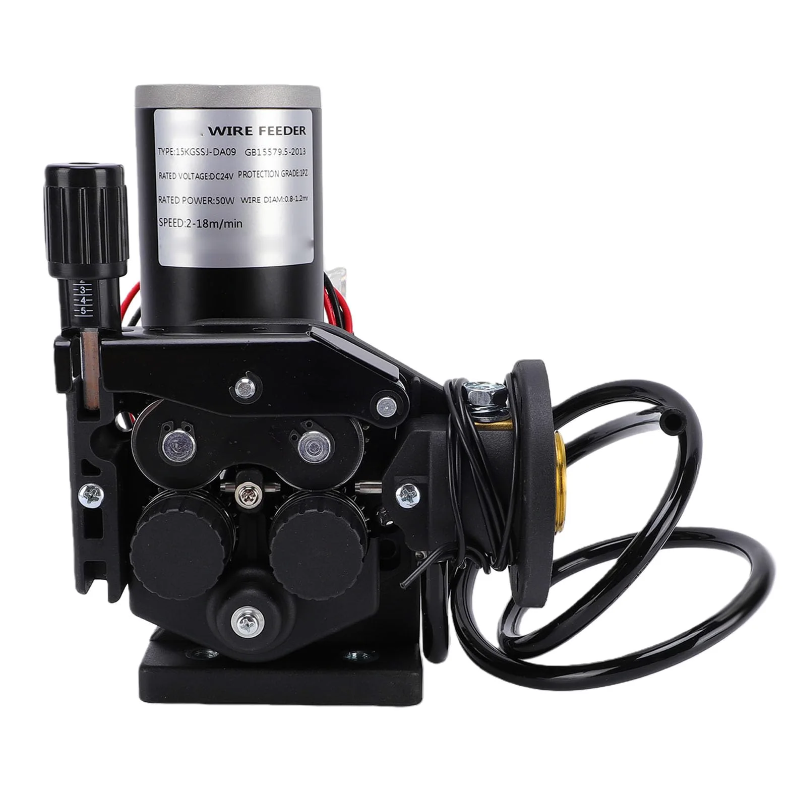 FTVOGUE Silnik Podajnika Drutu Spawalniczego MIG MAG, 4-rolkowy Podajnik Drutu Metalowego, DC24V 50W, Regulacja od 2 do 18 M na minutę, Gniazdo Europejskie do Półautomatycznych Maszyn Spawalniczych ze