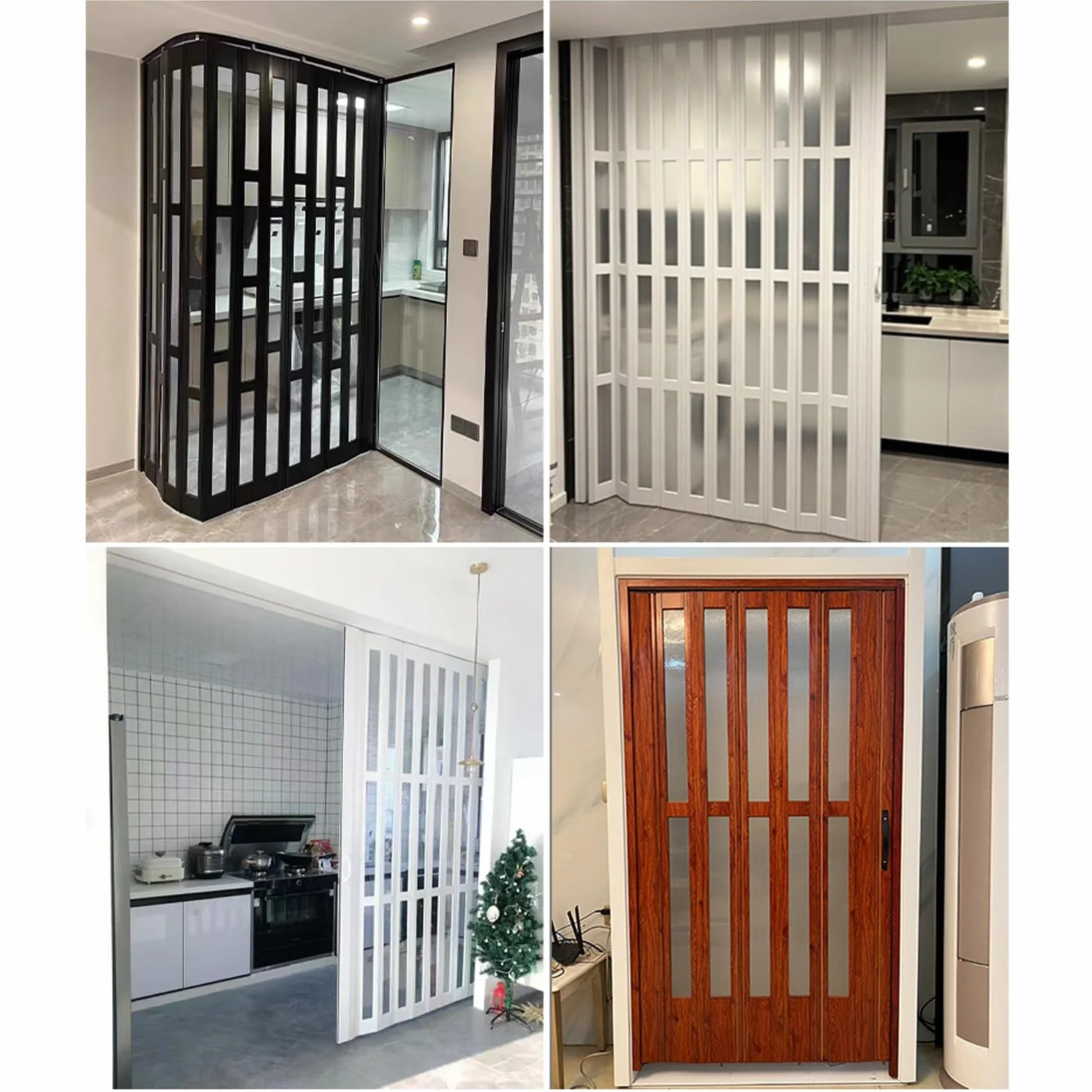 Aluminiowe drzwi przesuwne harmonijkowe białe 35x80in (88.9x203.2cm) z uchwytami i szkłem akrylowym