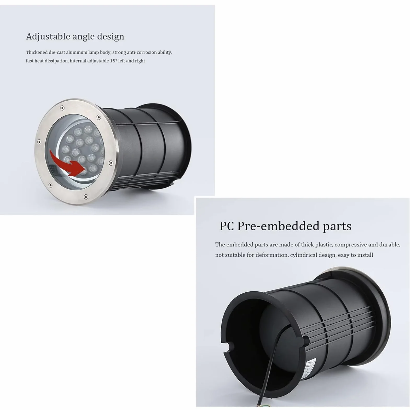 Lampa ogrodowa - zewnętrzna wpuszczana reflektor LED, wbudowany reflektor LED z regulowanym oświetleniem podziemnym AC85-265V, wodoodporne oświetlenie ogrodowe IP65, do okrągłej lampy krajobrazowej