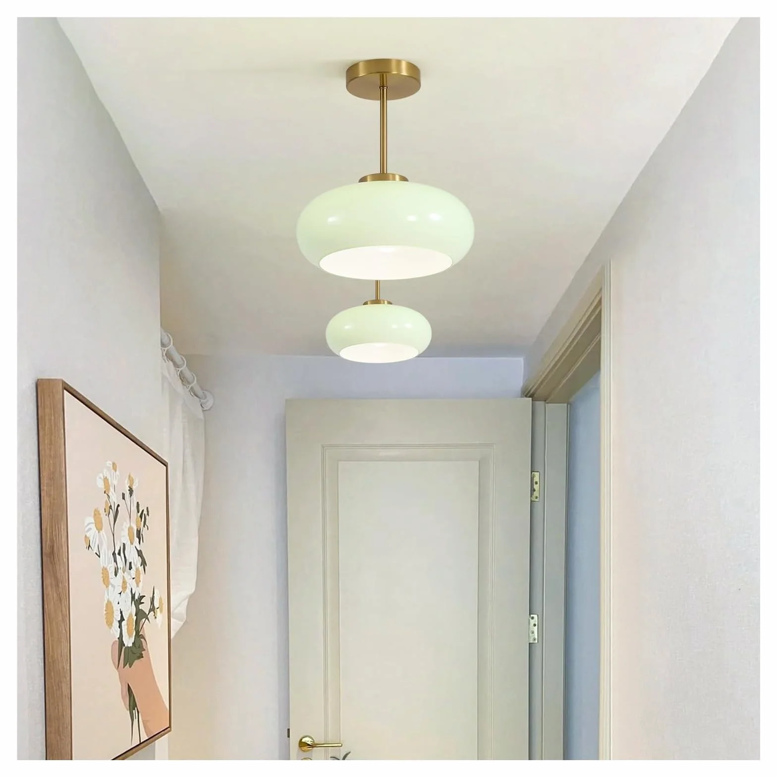 JingNian Nowoczesna lampa sufitowa 28 cm, półwbudowana lampa z kloszem ze szkła mlecznego, idealna do kuchni, przedpokoju, łazienki i jadalni (H)