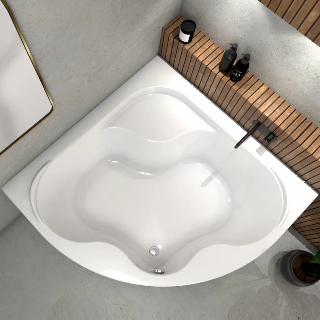 ECOLAM wanna narożna Selma 150x150 cm symetryczna + panel akrylowy + zagłówek Sole | wysokiej jakości akrylowa obudowa akrylowa bezpośrednio od producenta w zestawie syfon silikon stelaż