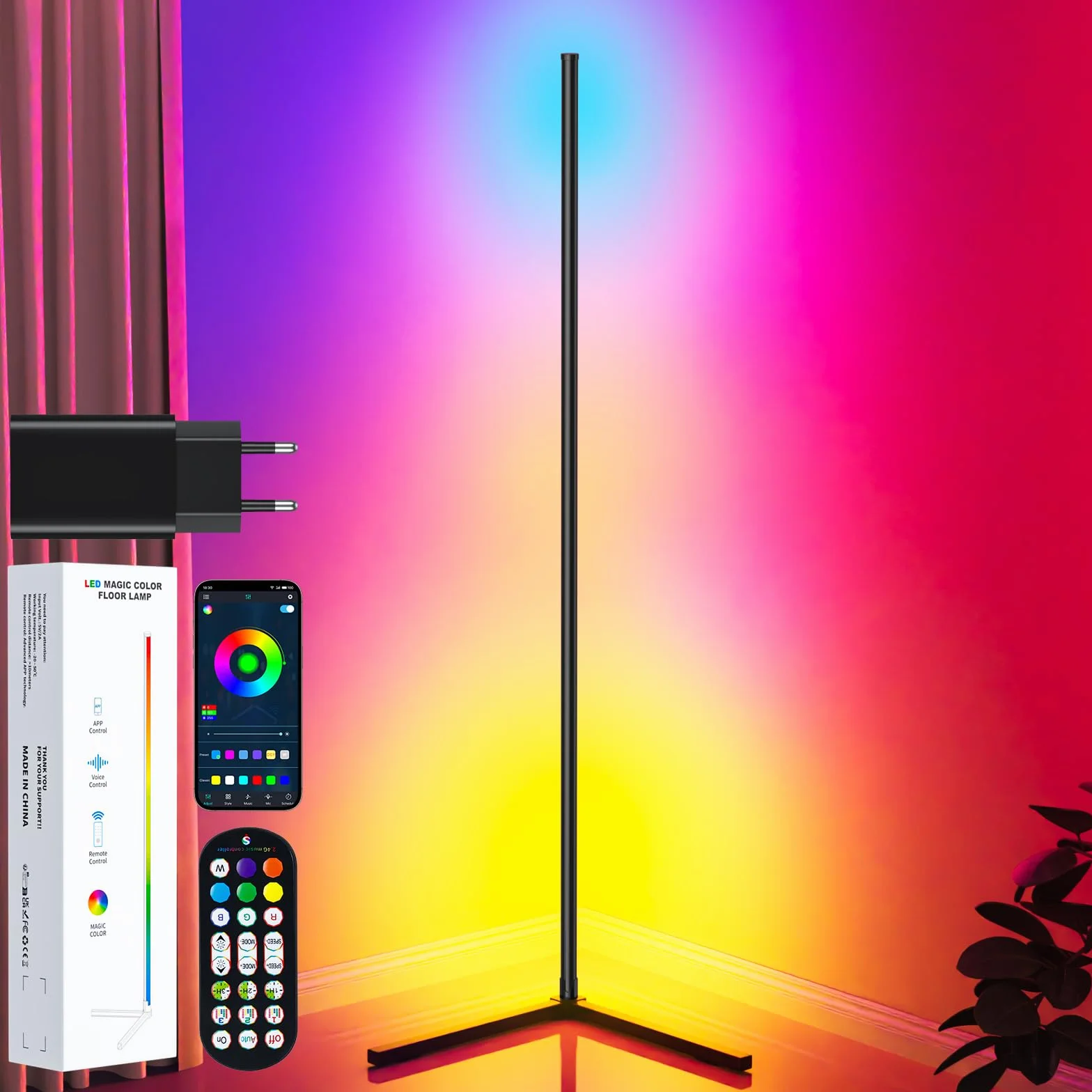 TRUMPETS Lampa stojąca LED do salonu, 165 cm, lampa narożna RGB, ściemniana, z pilotem zdalnego sterowania i aplikacją, 16 milionów kolorów, tryby muzyki, tryb DIY i funkcja timera do sypialni 2025