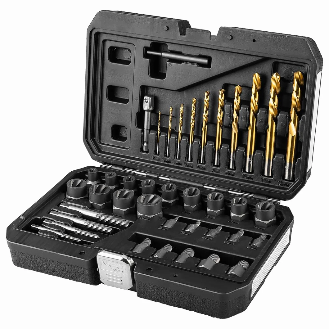 NEO TOOLS 40-częściowy zestaw wykrętaków śrubowych: CRV/CRMO/S2, wiertło do metalu, klucze nasadowe, nadają się do wkrętarki udarowej, wytrzymała walizka, idealna do warsztatu i majsterkowiczów