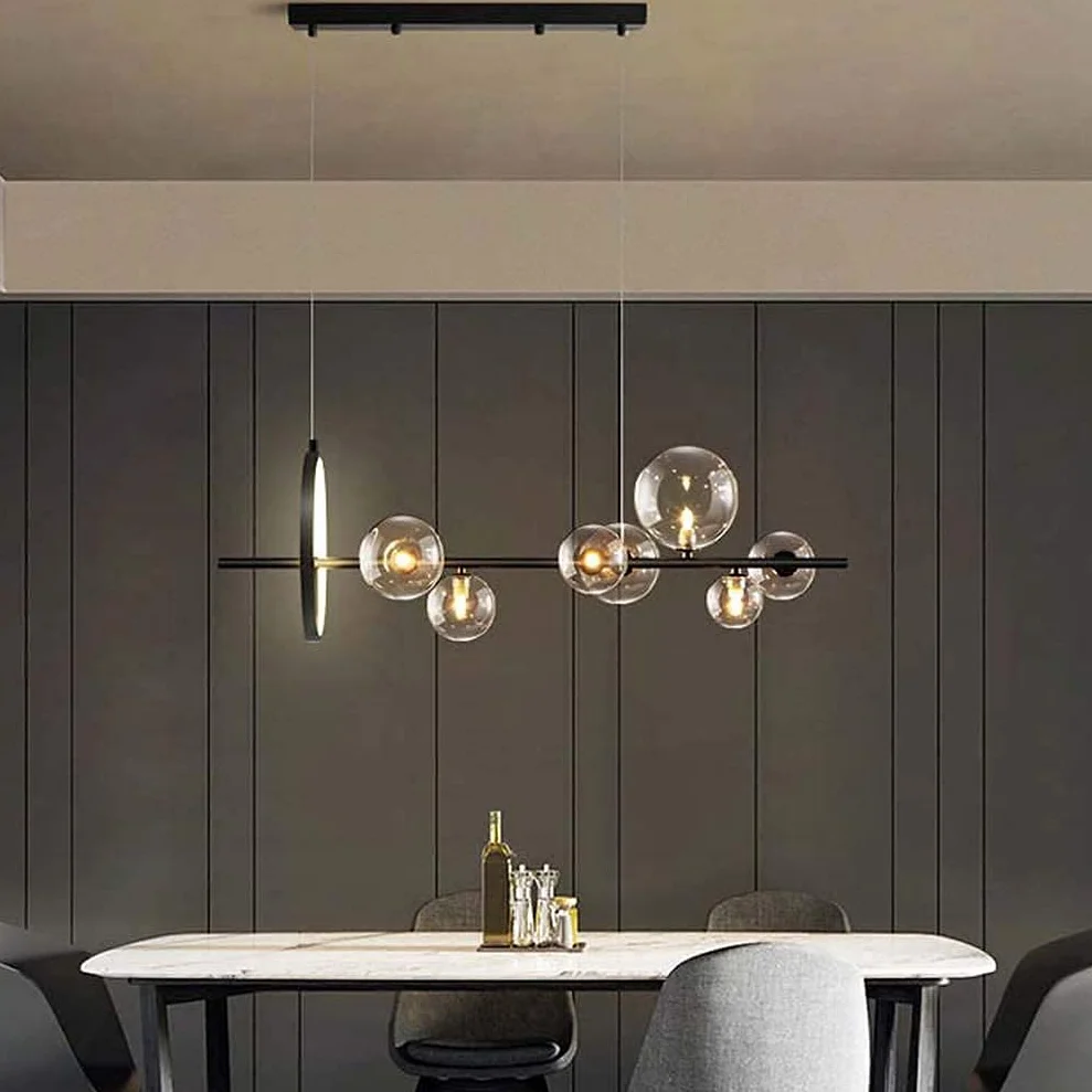 Kreatywna nowoczesna lampa kinkiet, G4, szklana kula lampa wisząca, żyrandol z regulacją wysokości, nordycka restauracja Bubble Ball Led żyrandol, 3000 K, 10 * G4 Interesting