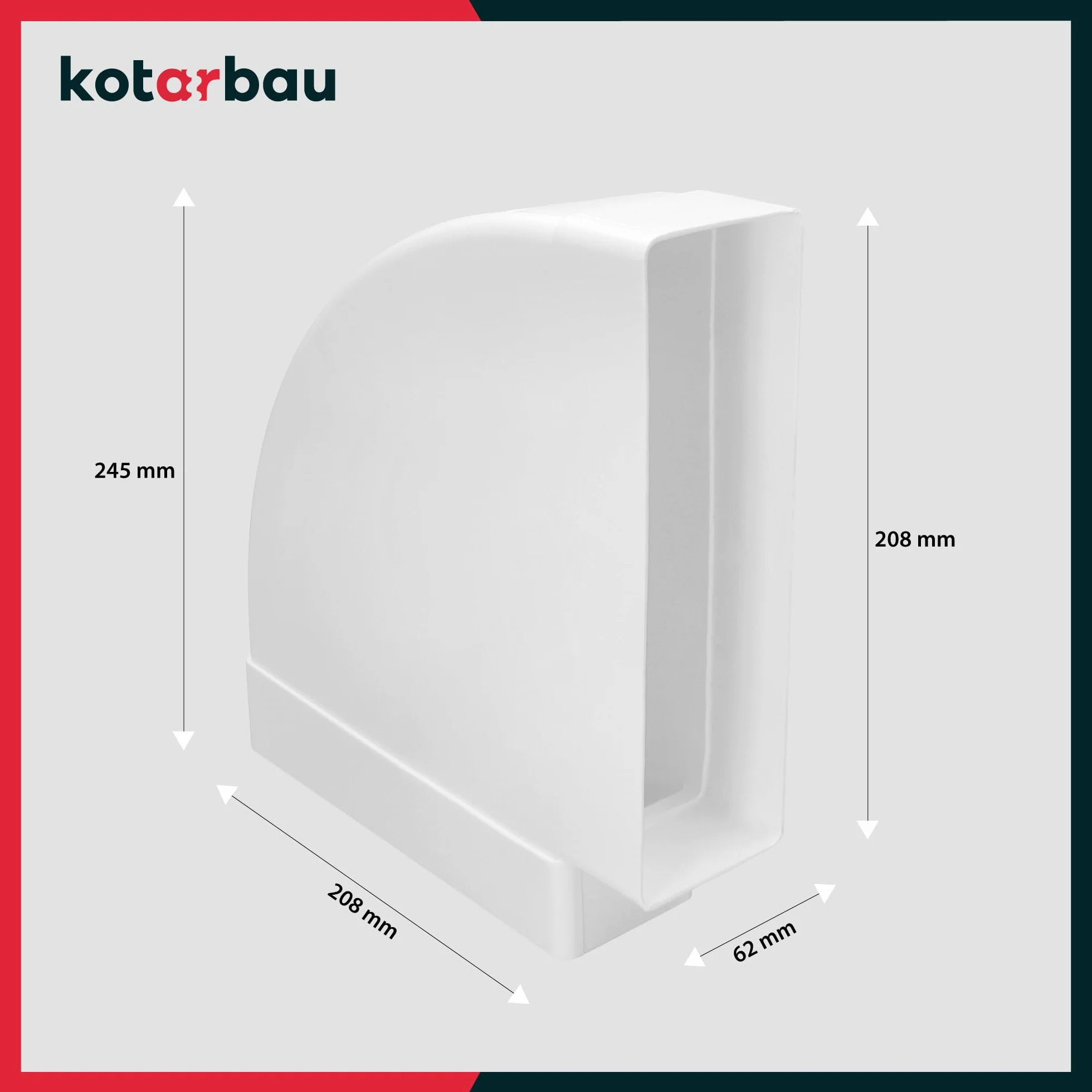 KOTARBAU® Kolano poziome do kanałów płaskich Białe Plastik 90° 204 mm x 60 mm