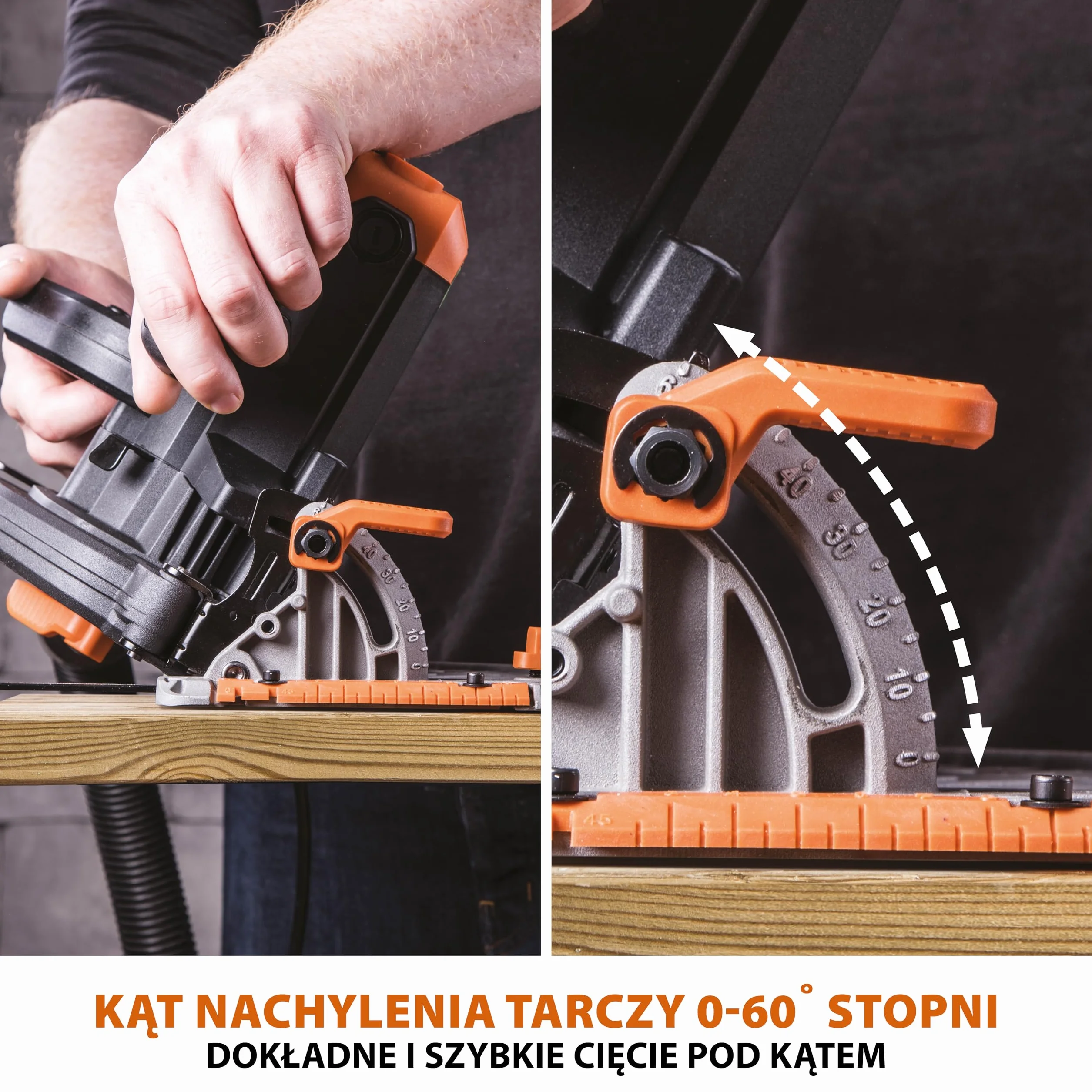 Evolution Power Tools R185CCS Pilarka tarczowa z szyną i tarczą TCT 185 mm do cięcia wielu materiałów: tnie drewno, metal stal aluminium plastik, opcja odchylenia, w zestawie prowadnica