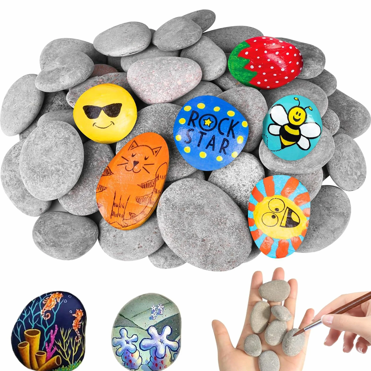 40 sztuk kamieni do malowania, płaskie, 3-5 cm, kamyki do malowania, naturalne, plażowe, gładkie, płaskie kamienie do majsterkowania, szkoły, malowania, dekoracji doniczek na kwiaty
