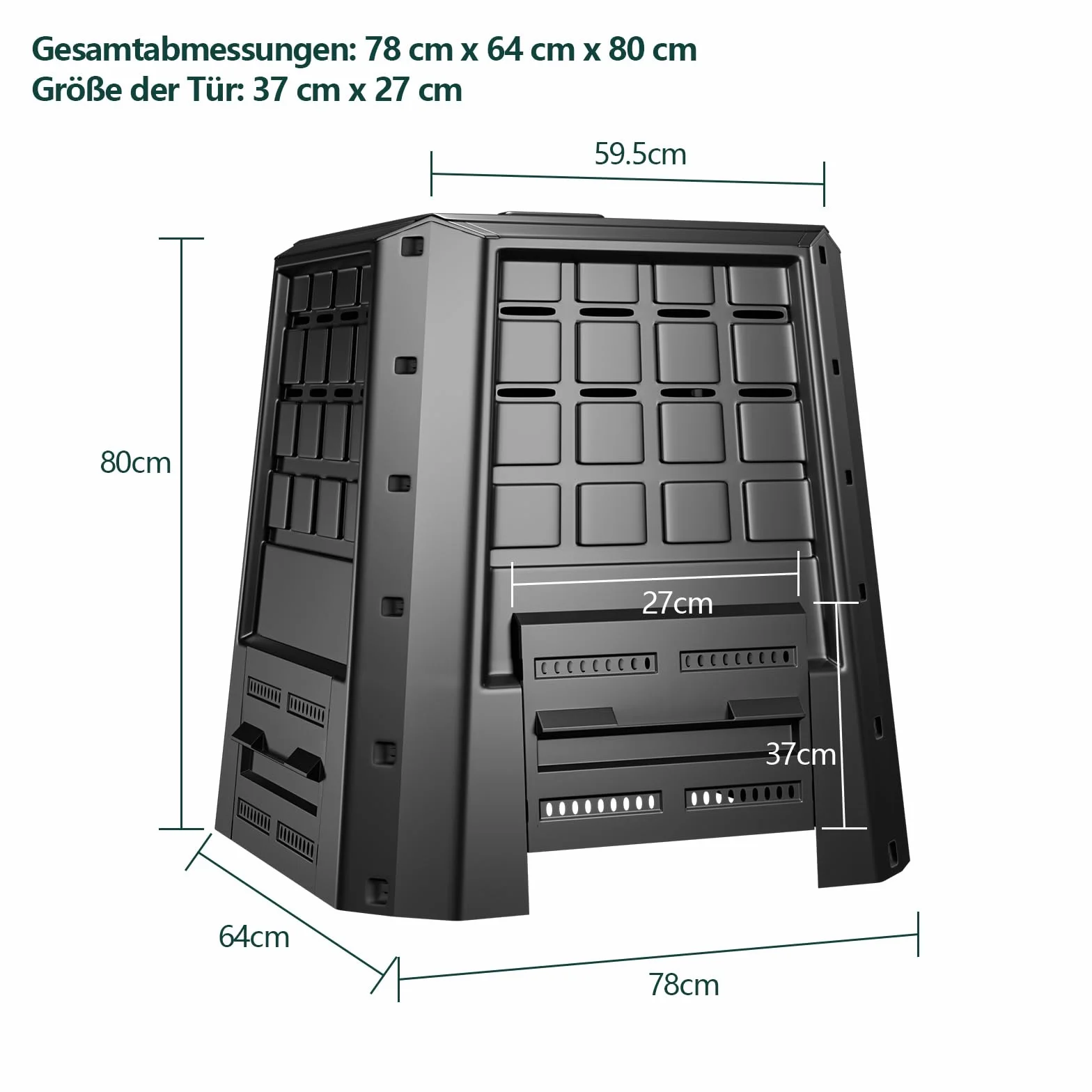 COSTWAY Kompostownik ogrodowy 380 l, PP, termiczny kompostownik z pokrywką i regulowanymi otworami powietrza, duży szybki kompostownik, do użytku na zewnątrz, na odpady ogrodowe, odpady organiczne, 78